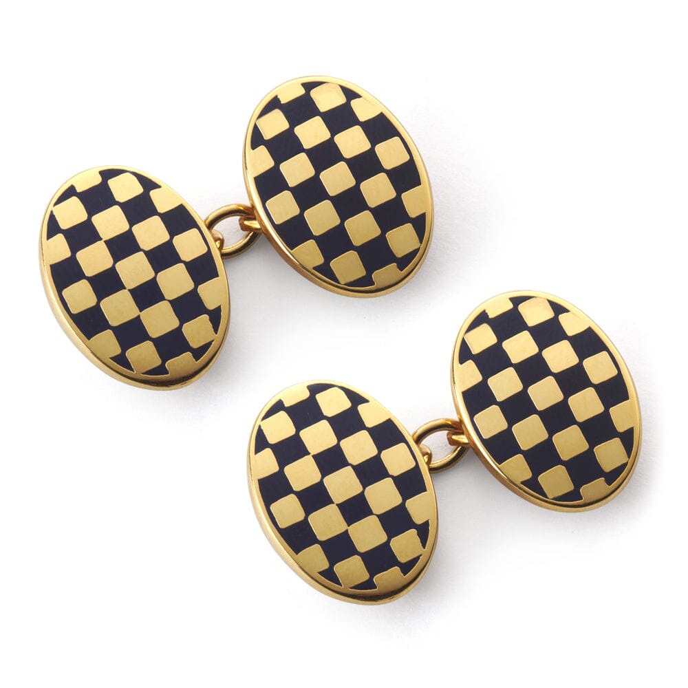 Checkerboard Chain Cufflinks In Navy Enamel Cufflinks Benson & Clegg 