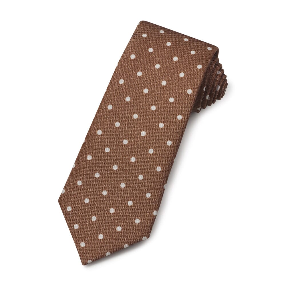 Chestnut And White Dot Shantung Silk Tie Neckwear Benson & Clegg 