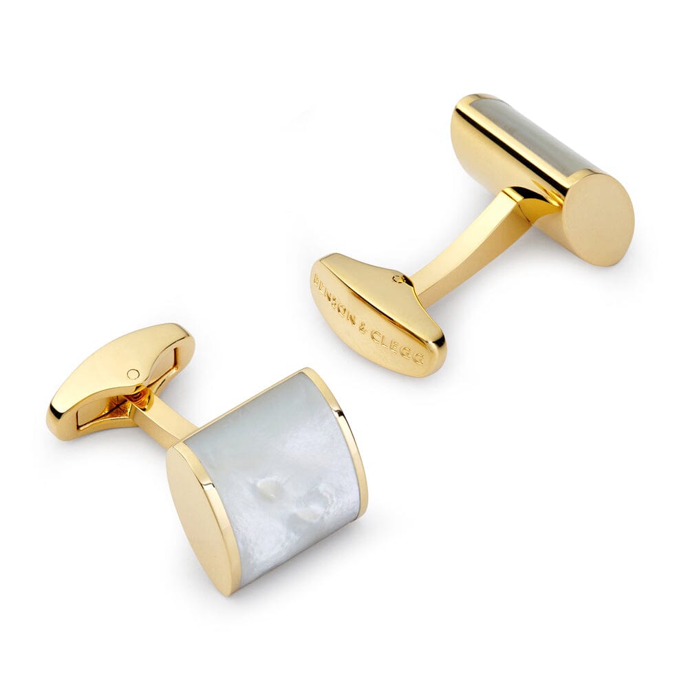 Neo Mother Of Pearl Cufflinks In Gold Cufflinks Benson & Clegg 