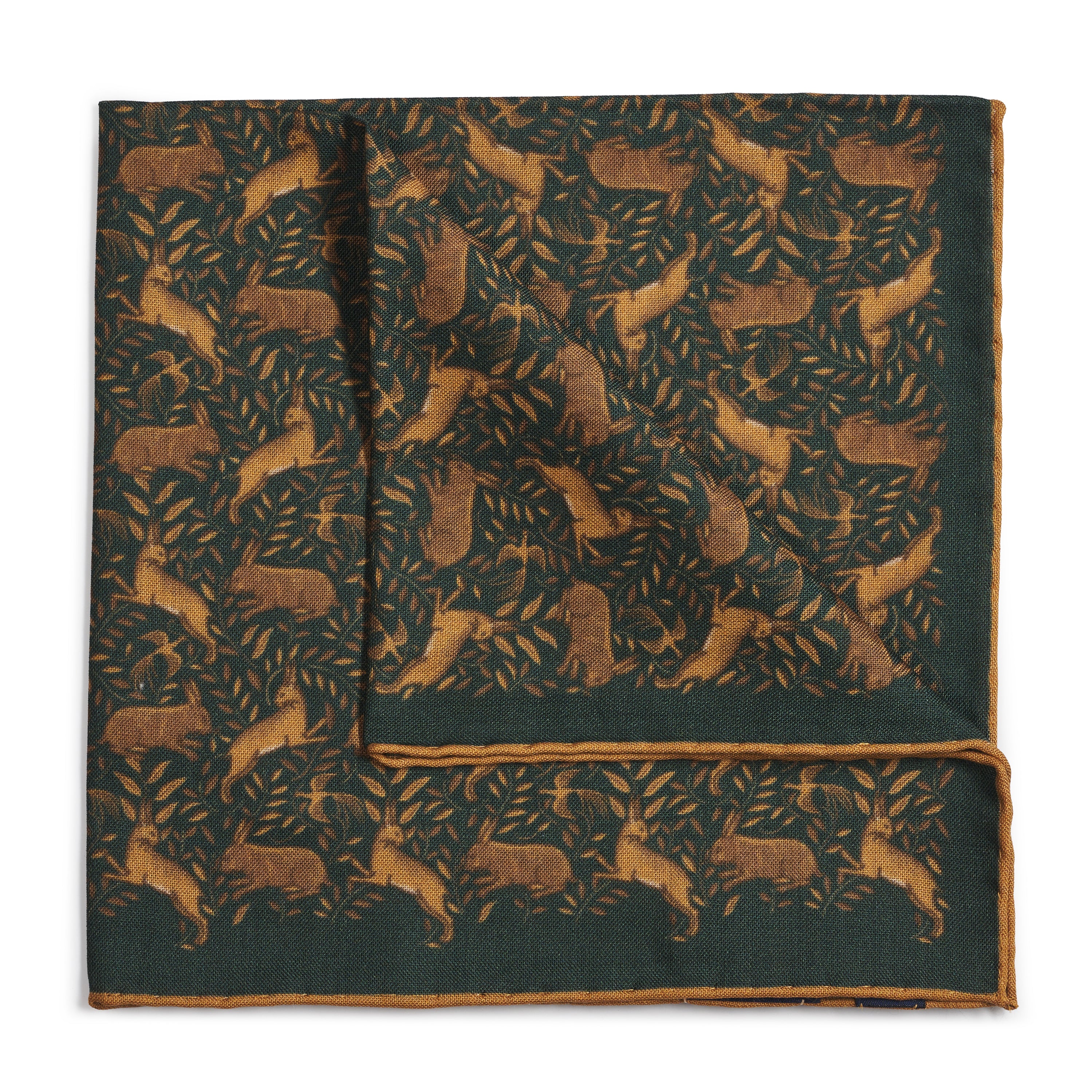 Countryside Hare (Wool & Silk Mix) Pocket Square In Green