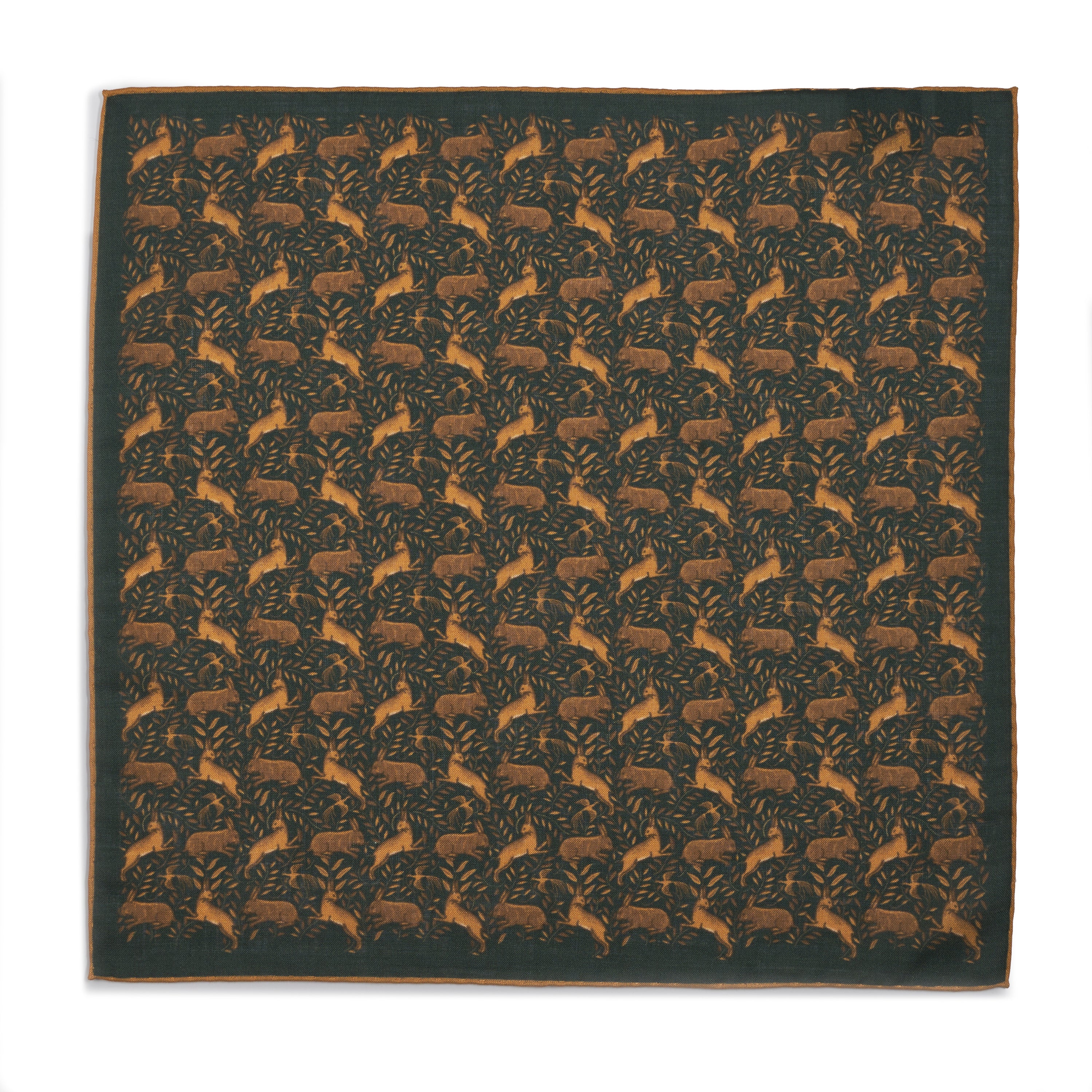 Countryside Hare (Wool & Silk Mix) Pocket Square In Green