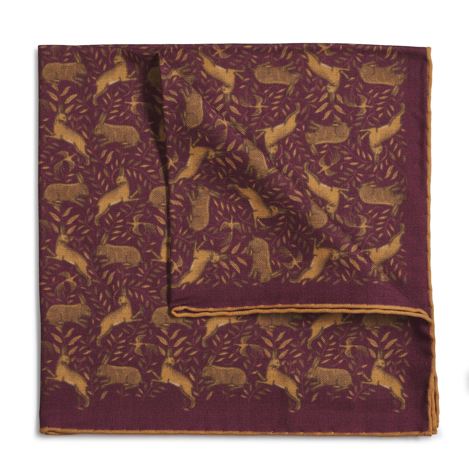 Countryside Hare (Wool & Silk Mix) Pocket Square In Wine