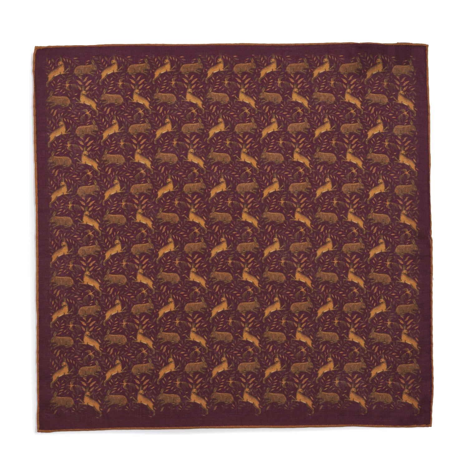 Countryside Hare (Wool & Silk Mix) Pocket Square In Wine