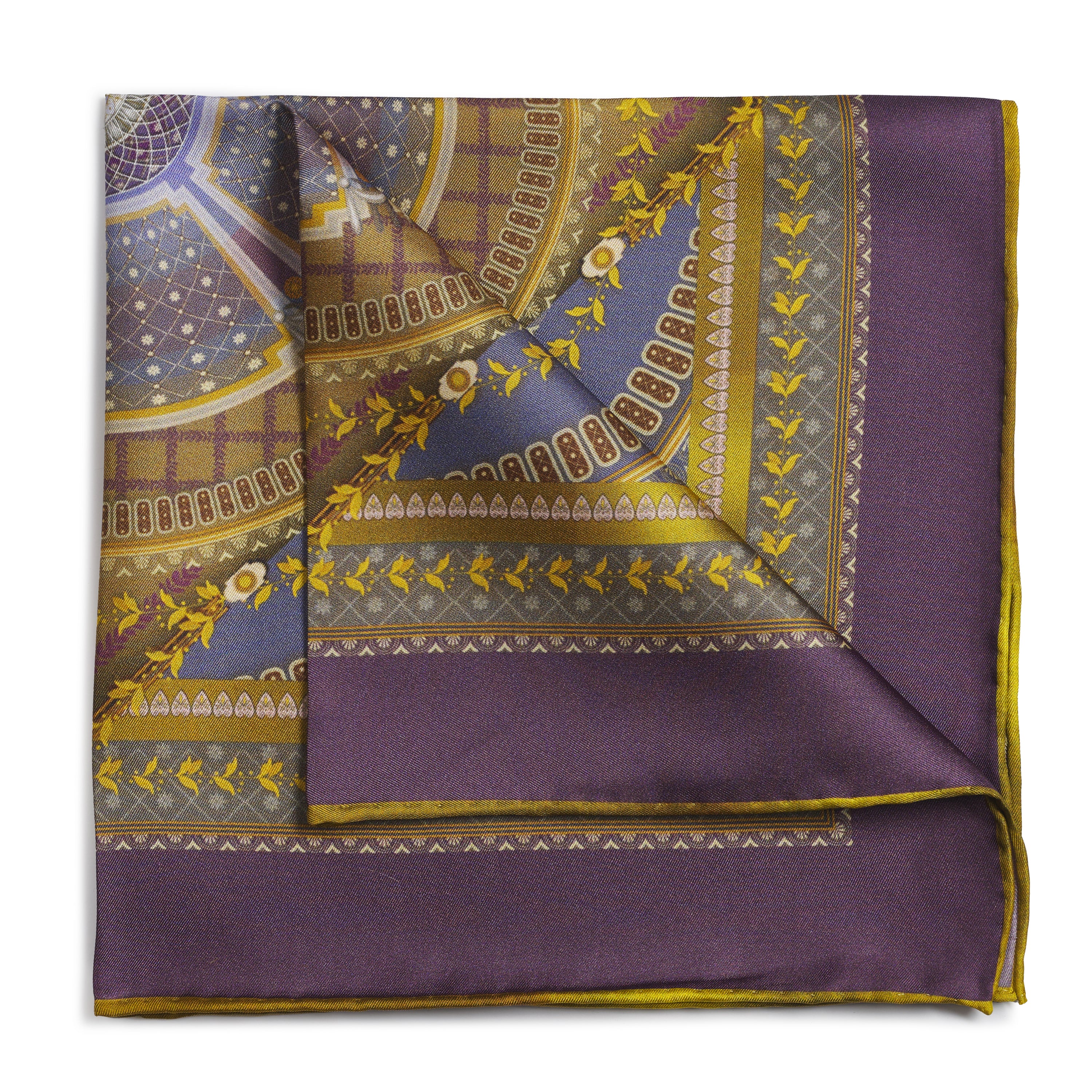 Criterion Theatre Purple Pocket Square - Luxury handcrafted silk pocket square by Benson & Clegg
