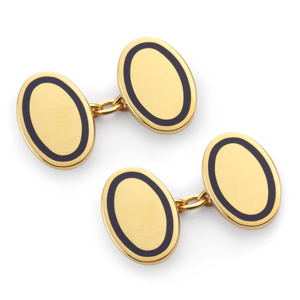 Gold Chain Cufflinks With Navy Enamel Cufflinks Benson & Clegg 