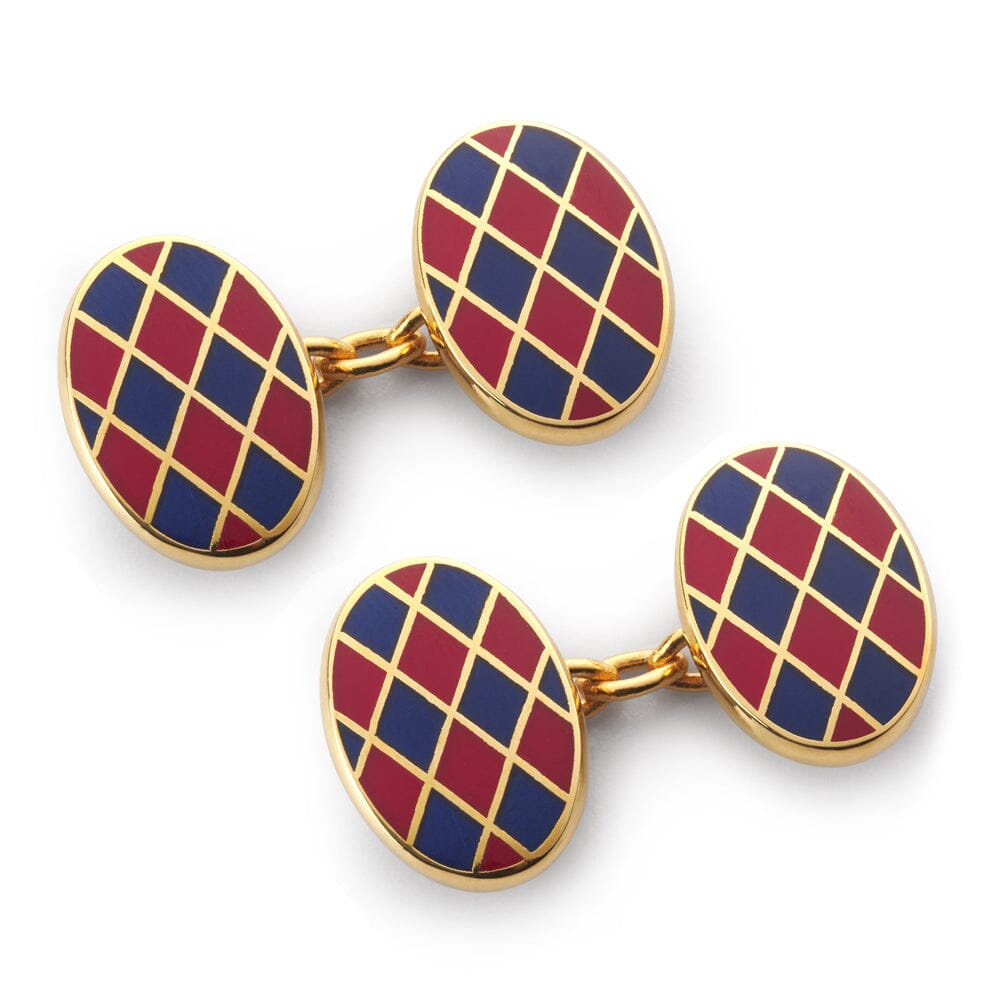 Harlequin Chain Cufflinks In Red & Blue Cufflinks Benson & Clegg 