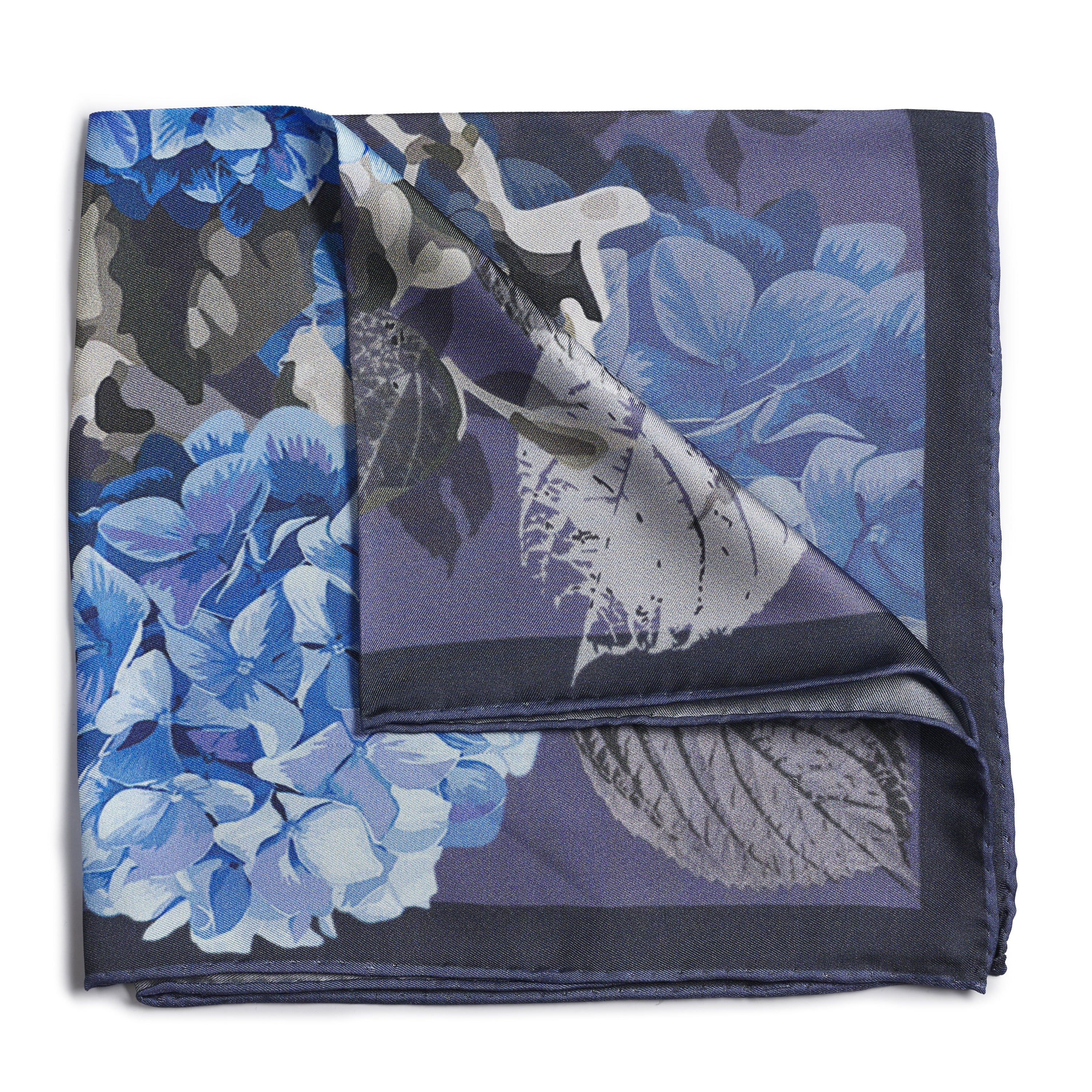 Hydrangea Mist Pocket Sqaure - Luxury handcrafted silk pocket square by Benson & Clegg