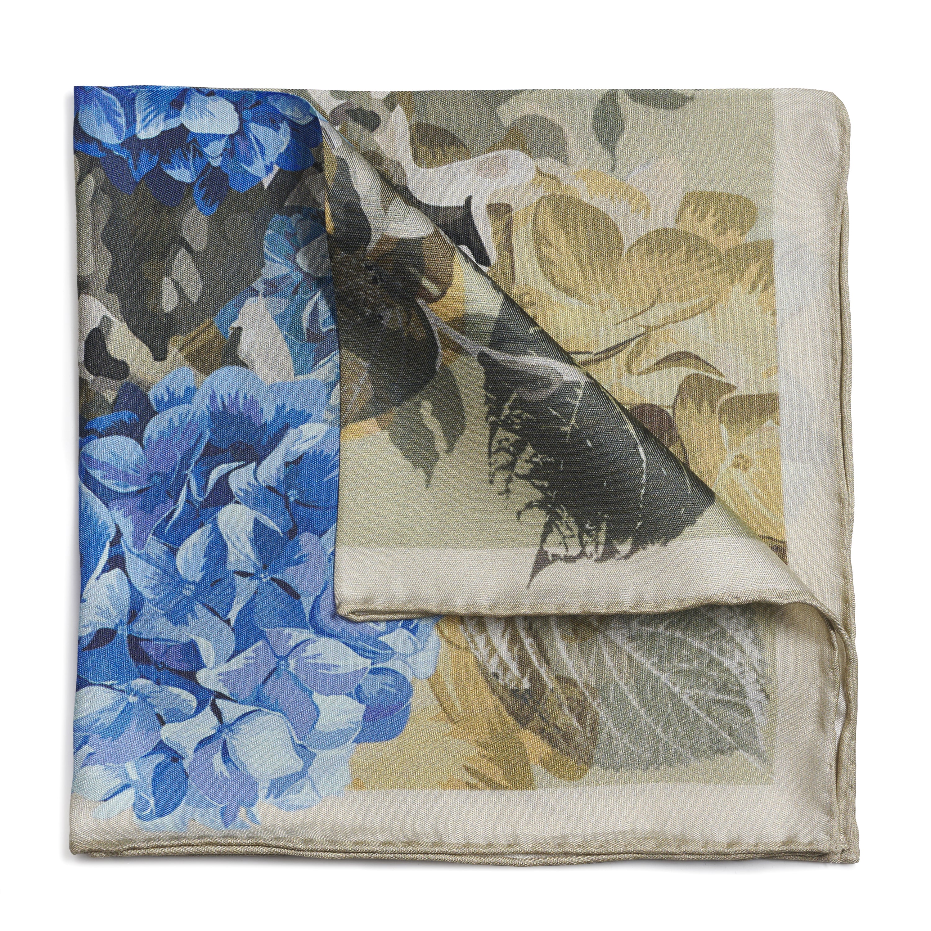 Hydrangea Stone Pocket Sqaure - Luxury handcrafted silk pocket square by Benson & Clegg