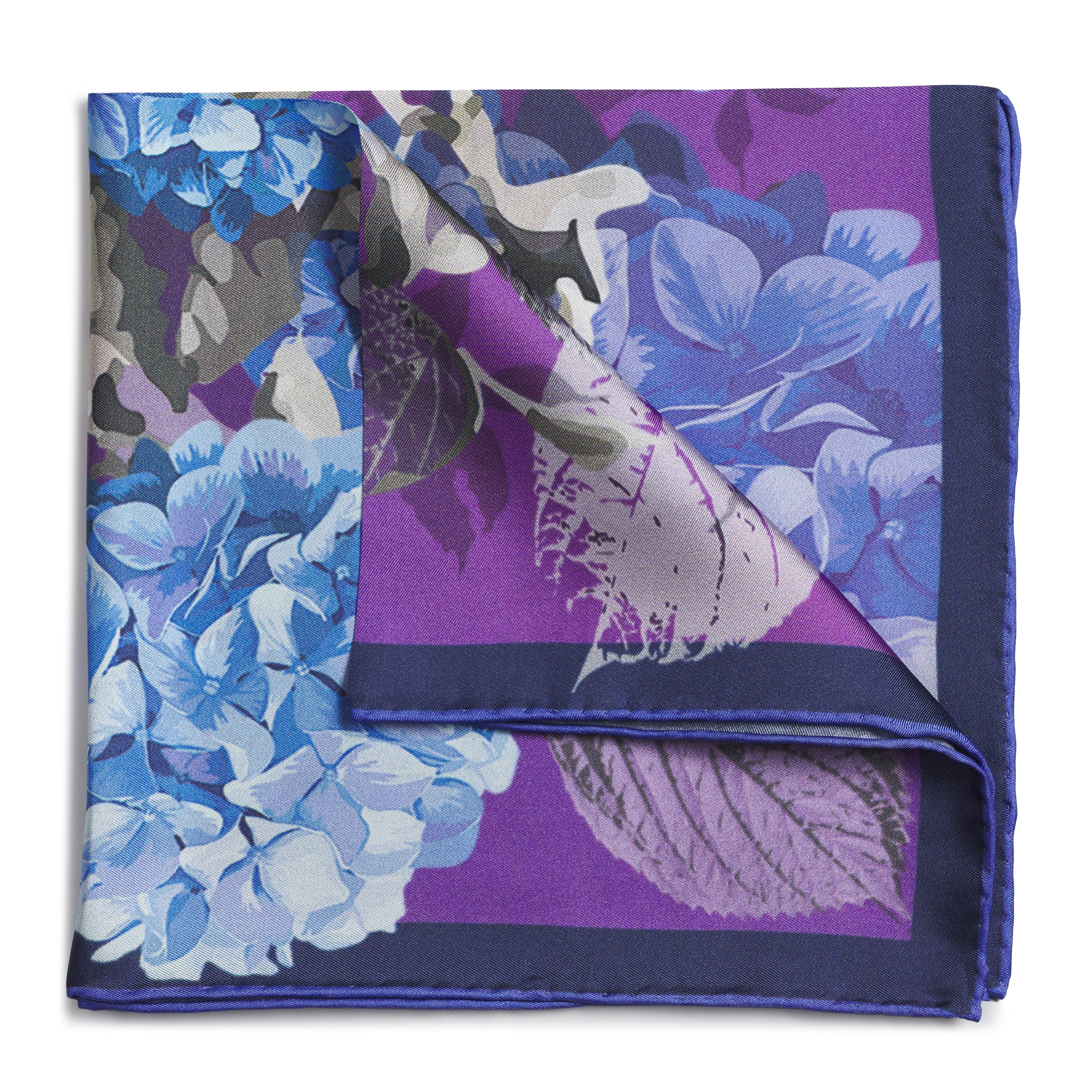 Hydrangea Ultra Violet Pocket Sqaure - Luxury handcrafted silk pocket square by Benson & Clegg