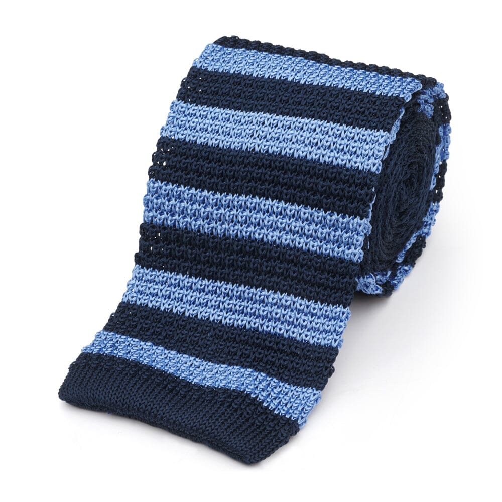 Knitted Silk Tie In Navy & Blue Stripe Neckwear Benson & Clegg 