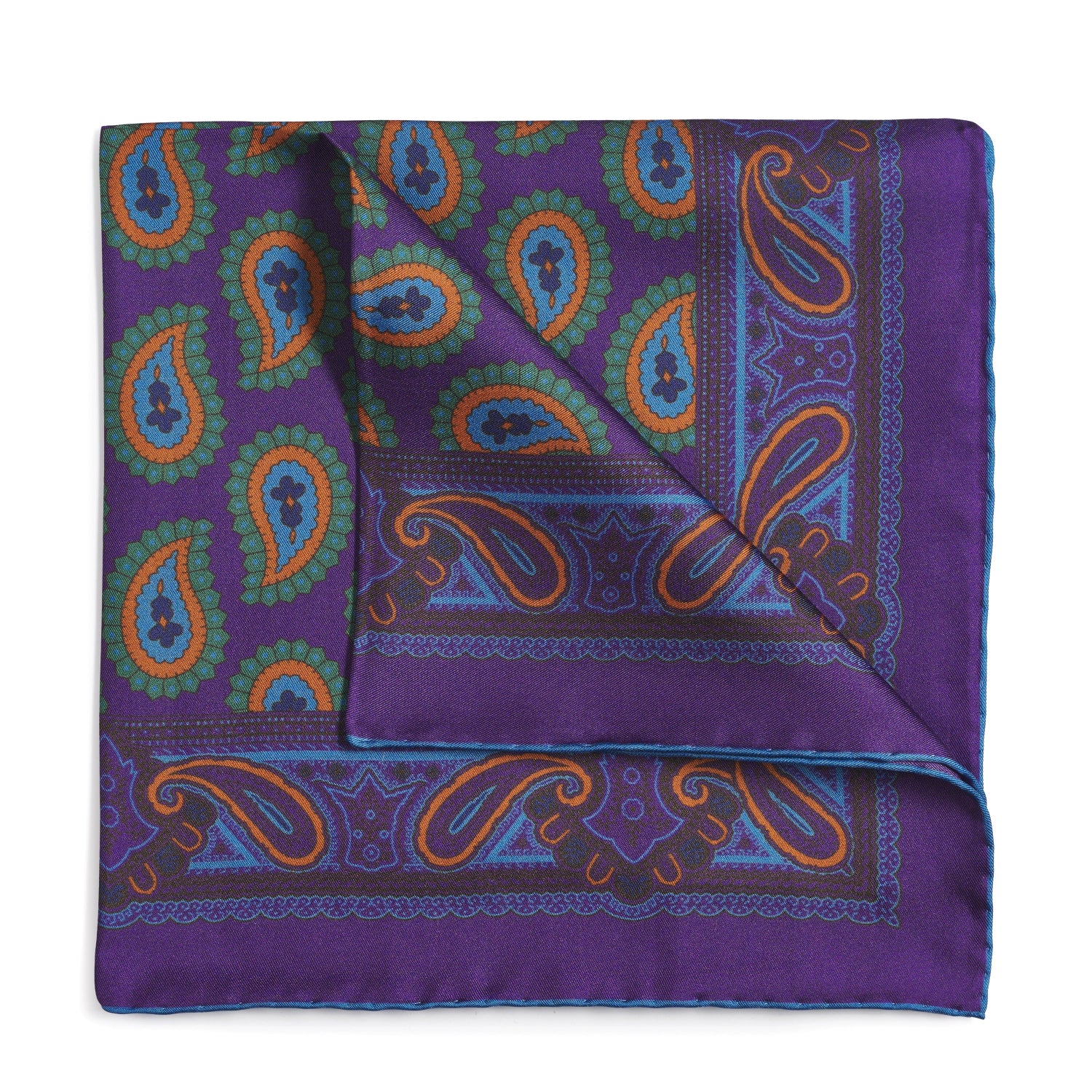 Large Paisley Silk Pocket Square In Purple