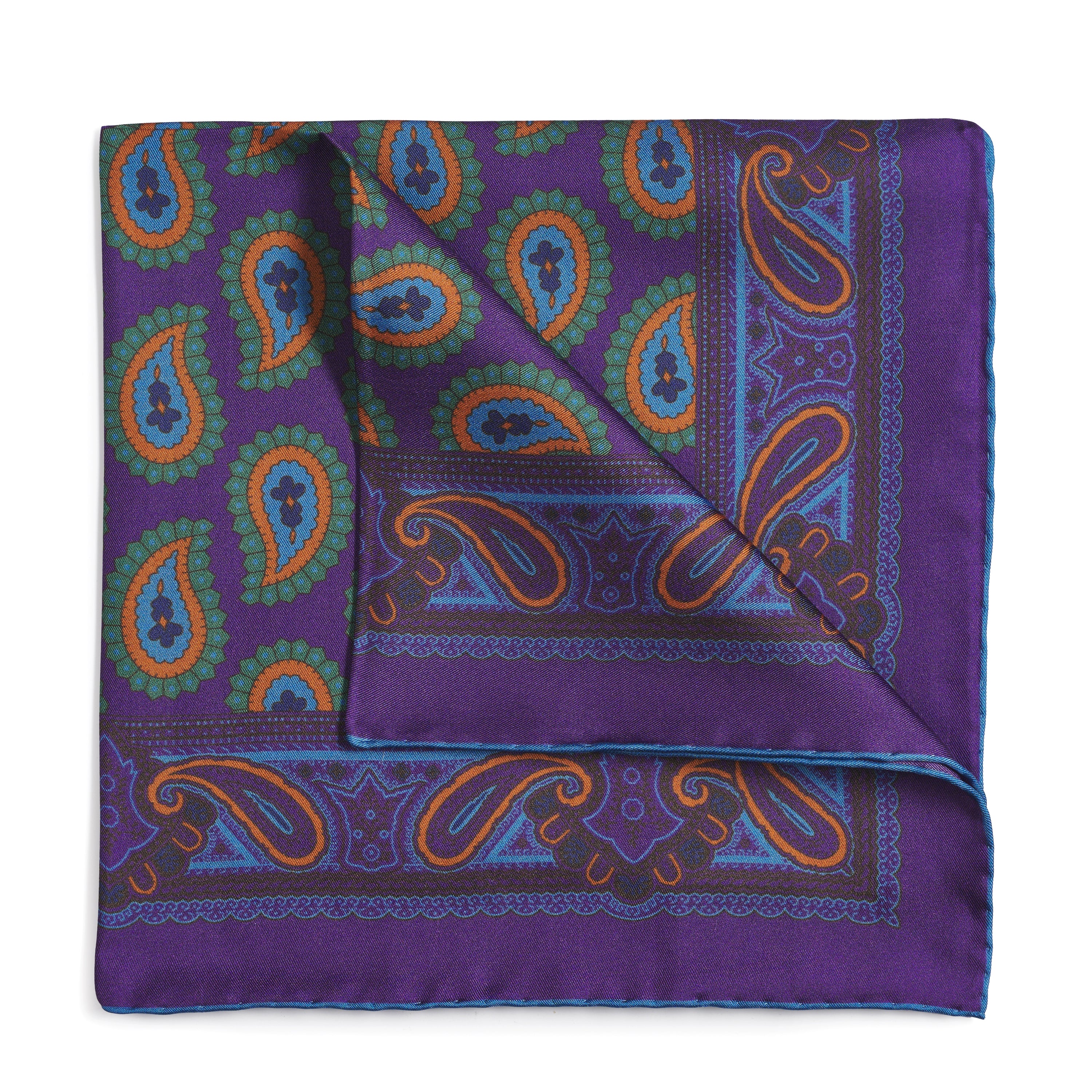 Large Paisley Silk Pocket Square In Purple