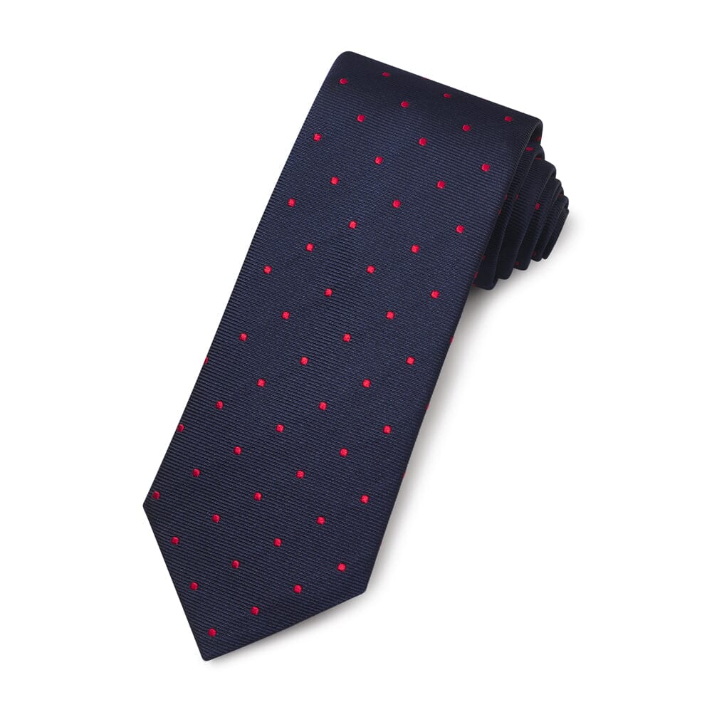 Navy And Red Dot Reppe Silk Tie Neckwear Benson & Clegg 