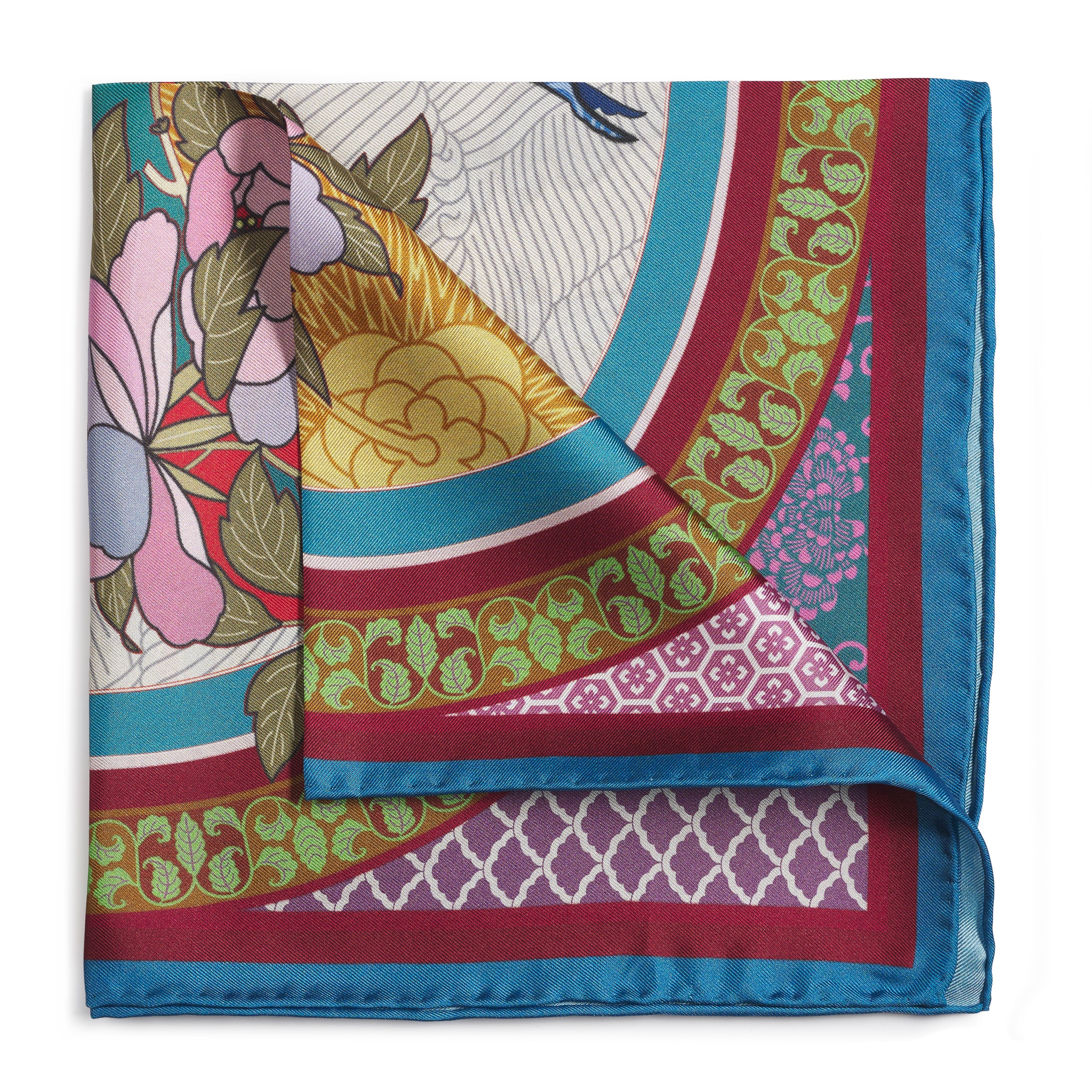 Oriental Birds Pocket Square - Luxury handcrafted silk pocket square by Benson & Clegg