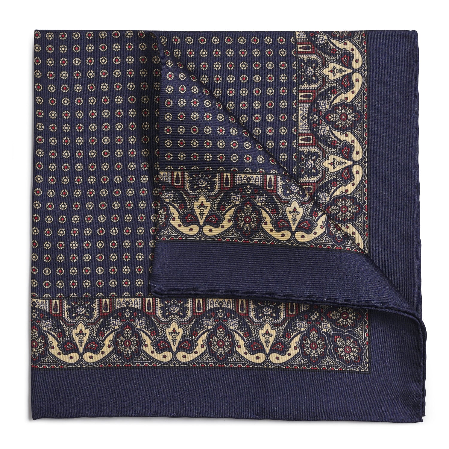 Ornate Paisley Silk Pocket Square In Navy