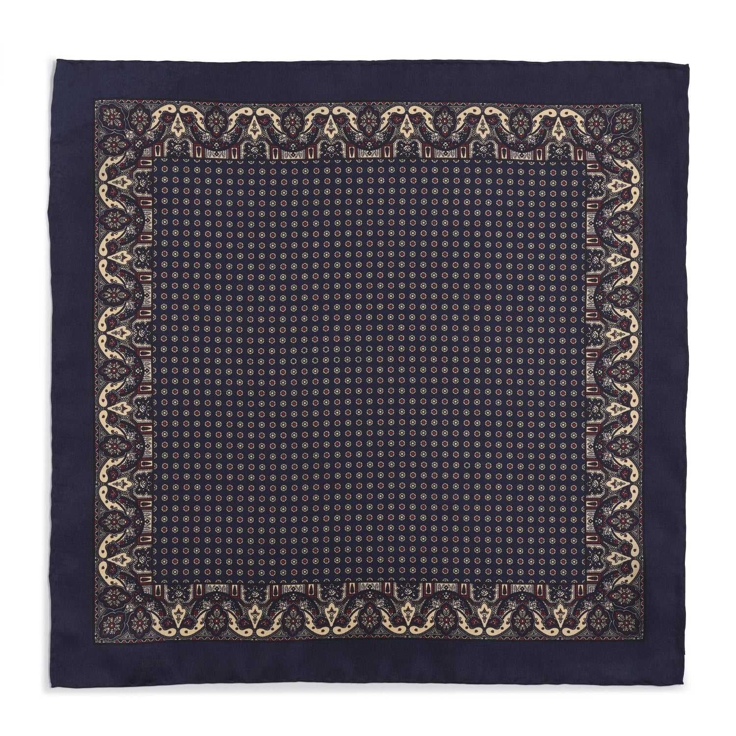 Ornate Paisley Silk Pocket Square In Navy