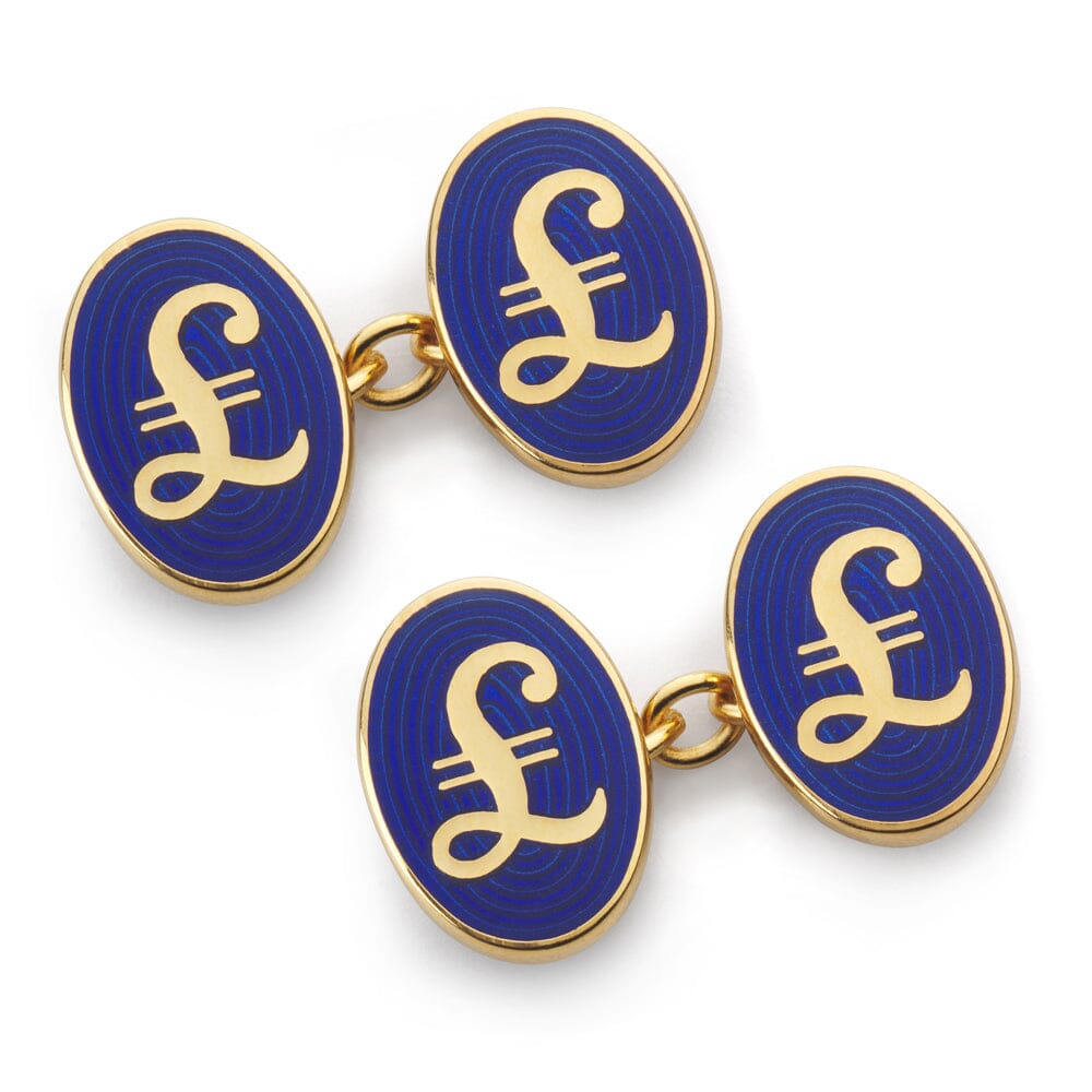 Pound Sterling Chain Cufflinks In Blue & Gold Cufflinks Benson & Clegg 