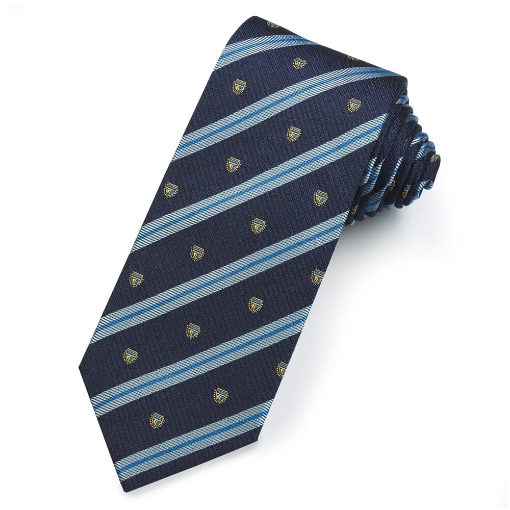 Shield In Blue Silk Reppe Tie Neckwear Benson & Clegg 