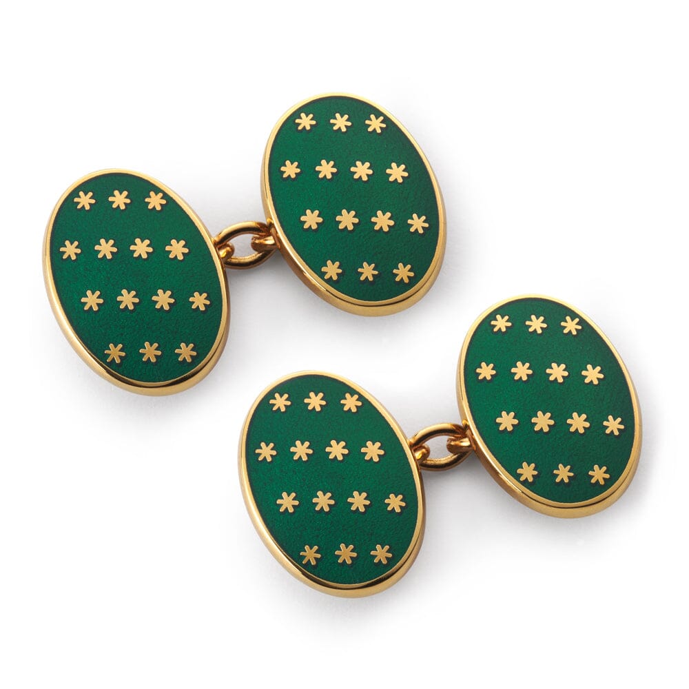 Star Chain Cufflinks In Green & Gold Cufflinks Benson & Clegg 