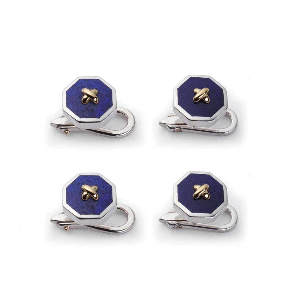 Sterling Silver And Lapis Lazuli With 9ct Gold Stitch Dress Studs Dresswear Benson & Clegg 