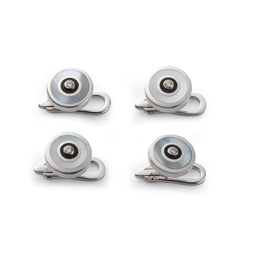 Sterling Silver And Mother Of Pearl With Diamond Dress Studs