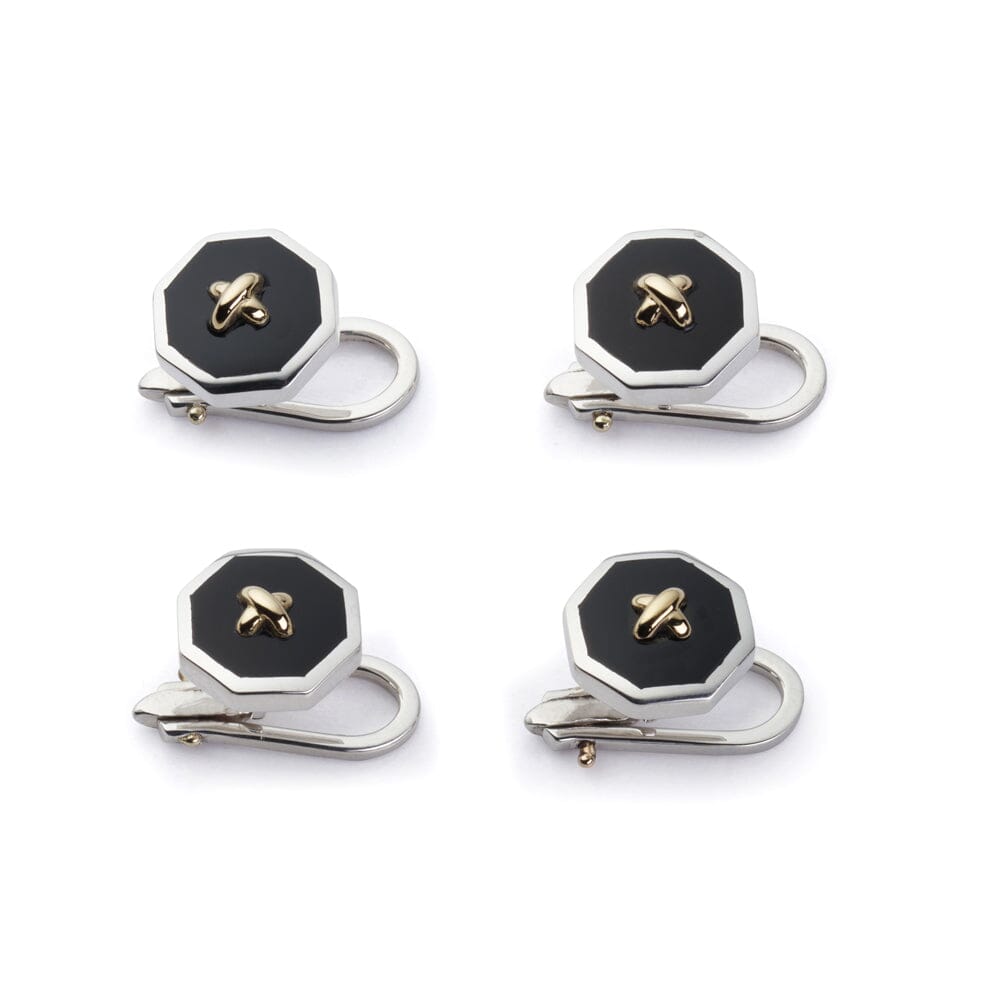 Sterling Silver And Onyx With 9ct Gold Stitch Dress Studs Dresswear Benson & Clegg 