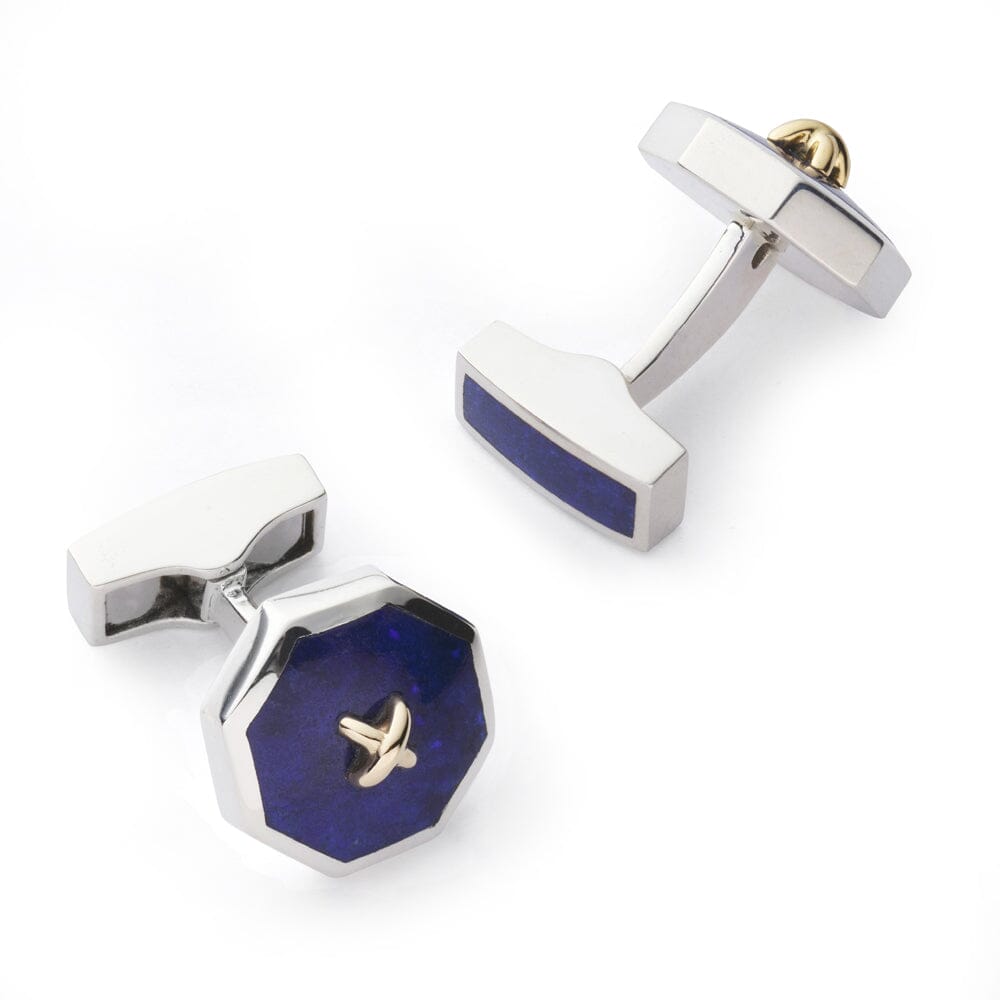 Sterling Silver Cufflinks With Lapis Lazuli And 9ct Gold Cufflinks Benson & Clegg 