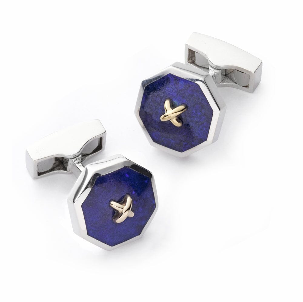 Sterling Silver Cufflinks With Lapis Lazuli And 9ct Gold Cufflinks Benson & Clegg 