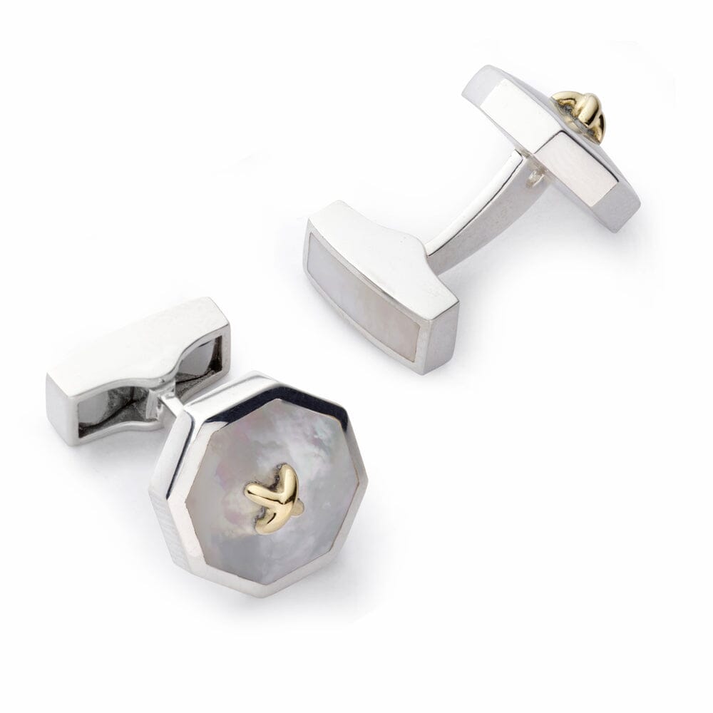 Sterling Silver Cufflinks With Mother Of Pearl And 9ct Gold Cufflinks Benson & Clegg 