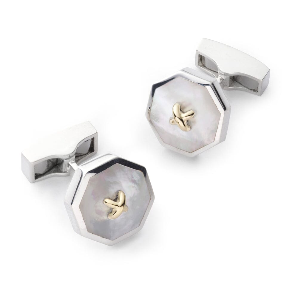 Sterling Silver Cufflinks With Mother Of Pearl And 9ct Gold Cufflinks Benson & Clegg 