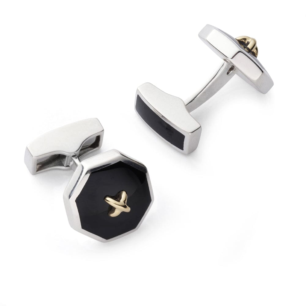 Sterling Silver Cufflinks With Onyx And 9ct Gold Cufflinks Benson & Clegg 