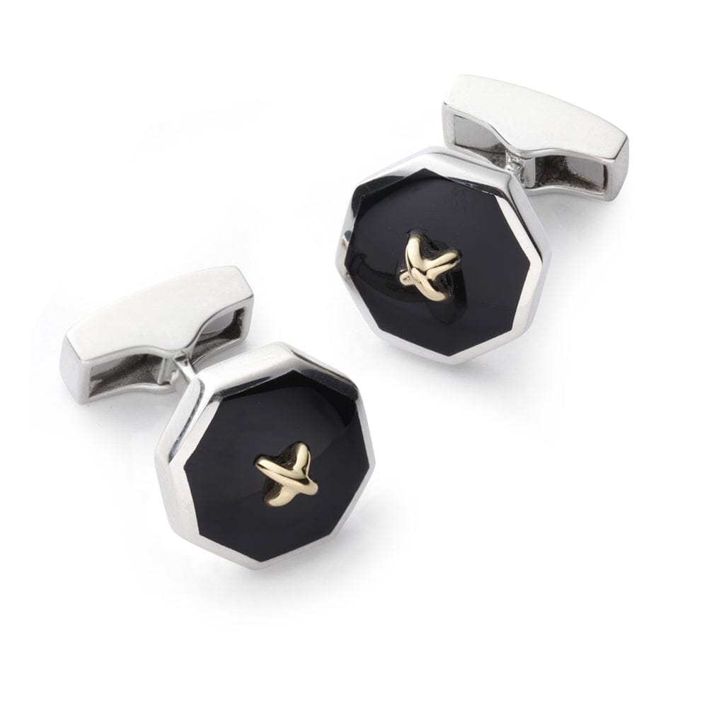 Sterling Silver Cufflinks With Onyx And 9ct Gold Cufflinks Benson & Clegg 