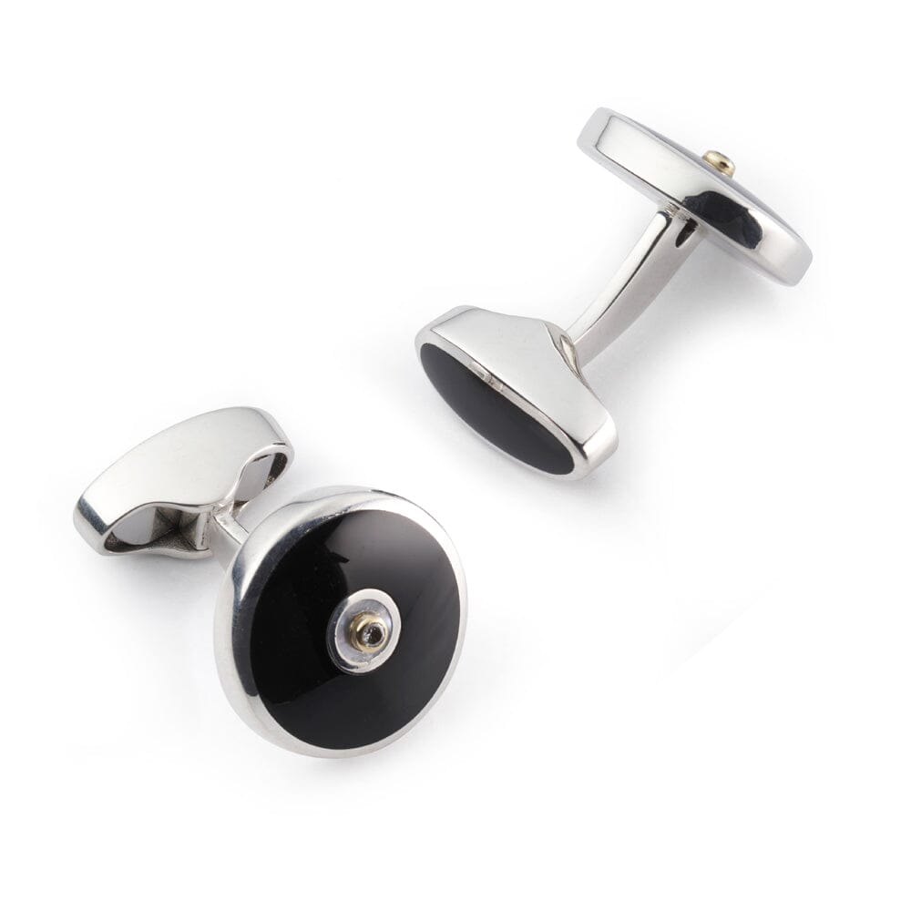 Sterling Silver Cufflinks With Onyx And Diamond Cufflinks Benson & Clegg 