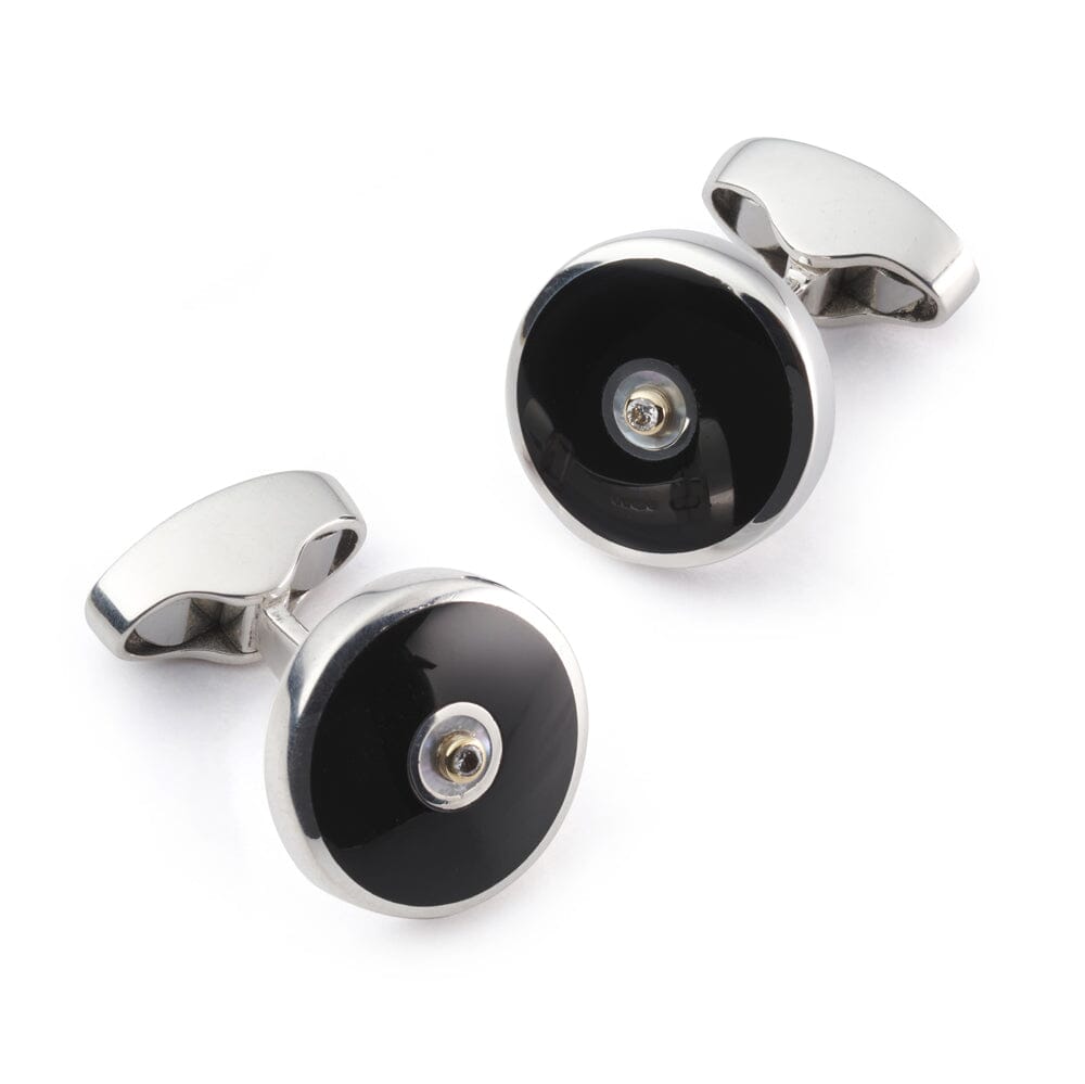 Sterling Silver Cufflinks With Onyx And Diamond Cufflinks Benson & Clegg 