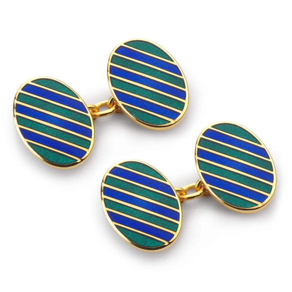 Stripe Chain Cufflinks In Green And Blue Cufflinks Benson & Clegg 