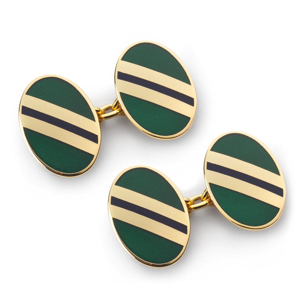 Stripe Chain Cufflinks In Green And Navy Cufflinks Benson & Clegg 