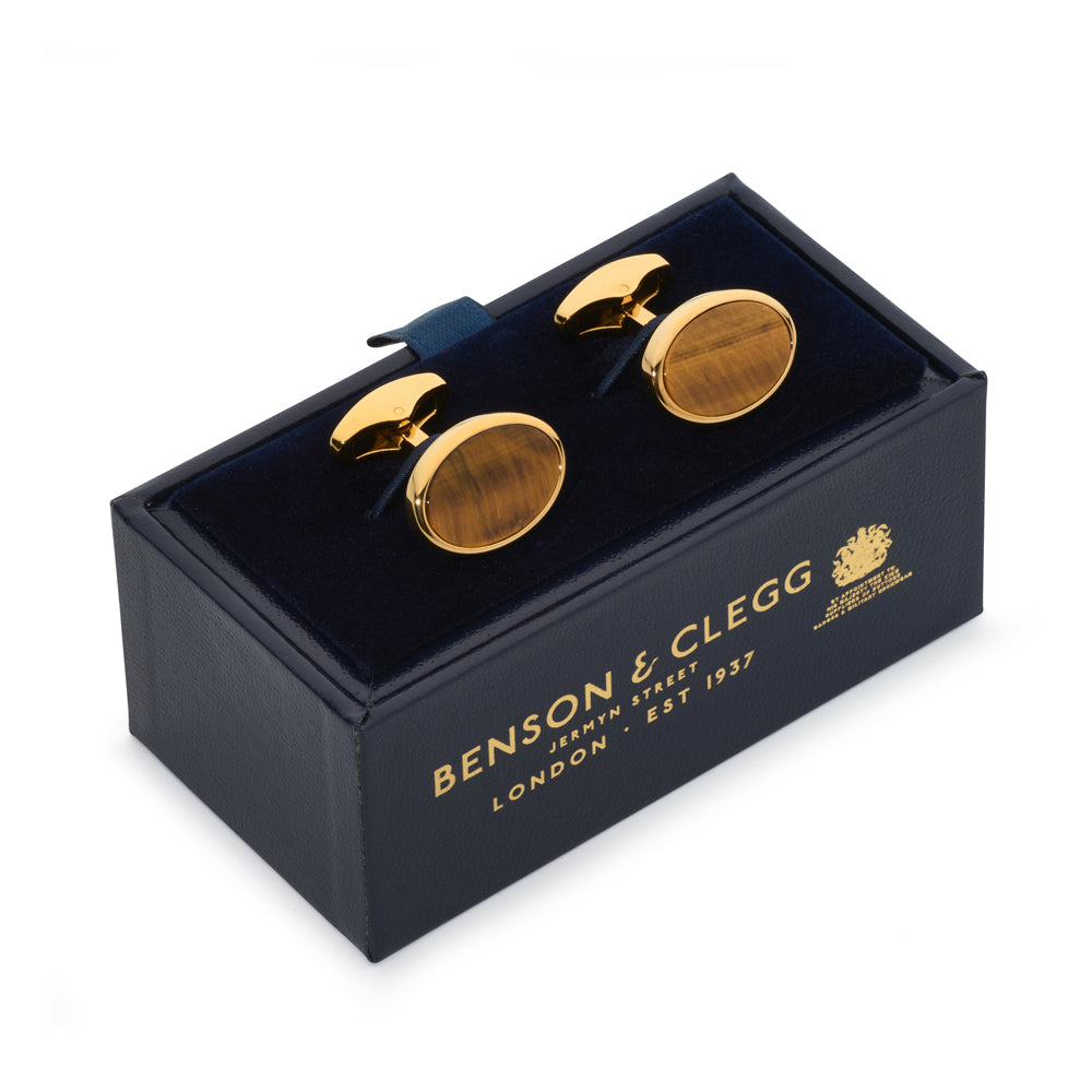 Tiger's Eye Cufflinks In Gold