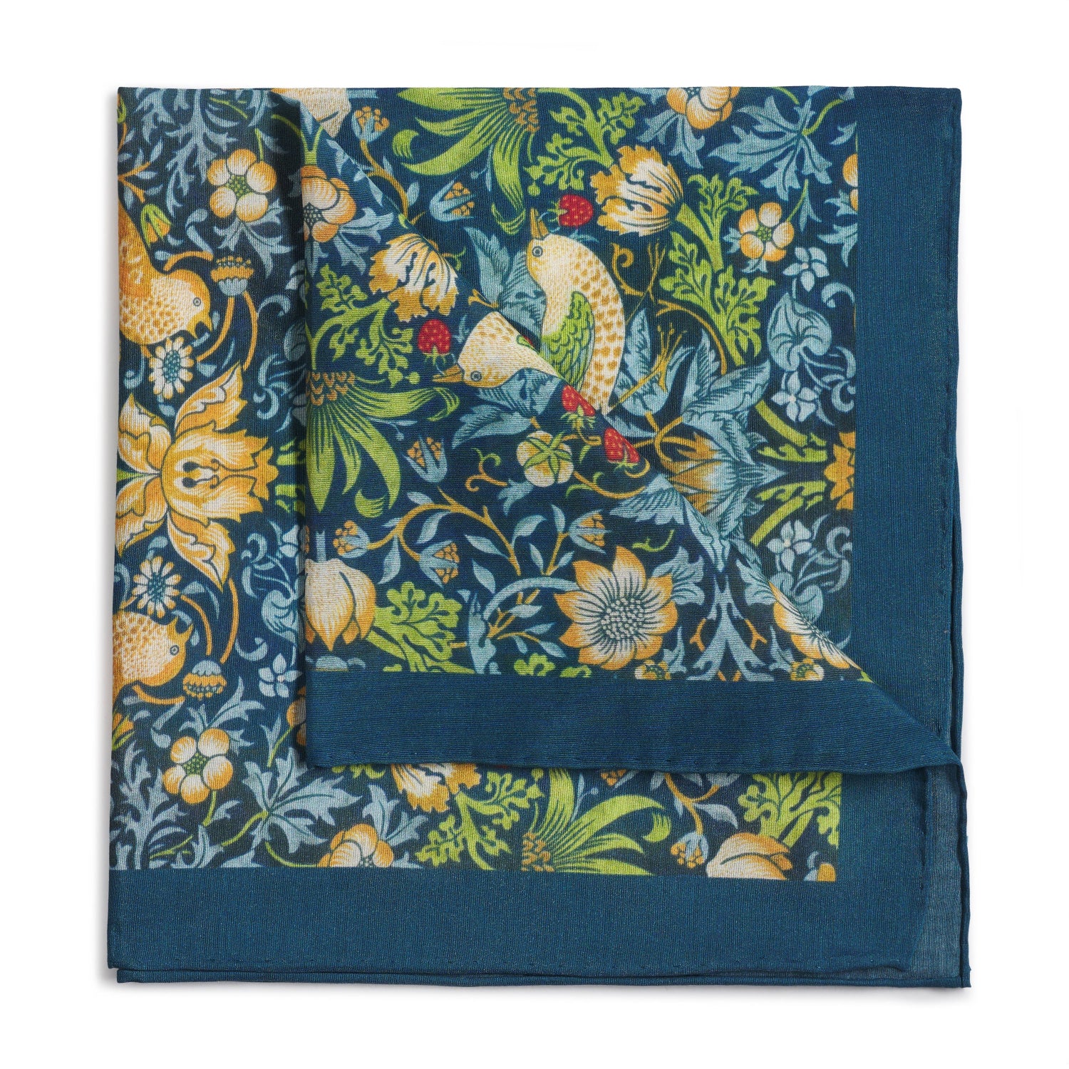 William Morris 'Strawberry Thief' Silk Pocket Square In Navy