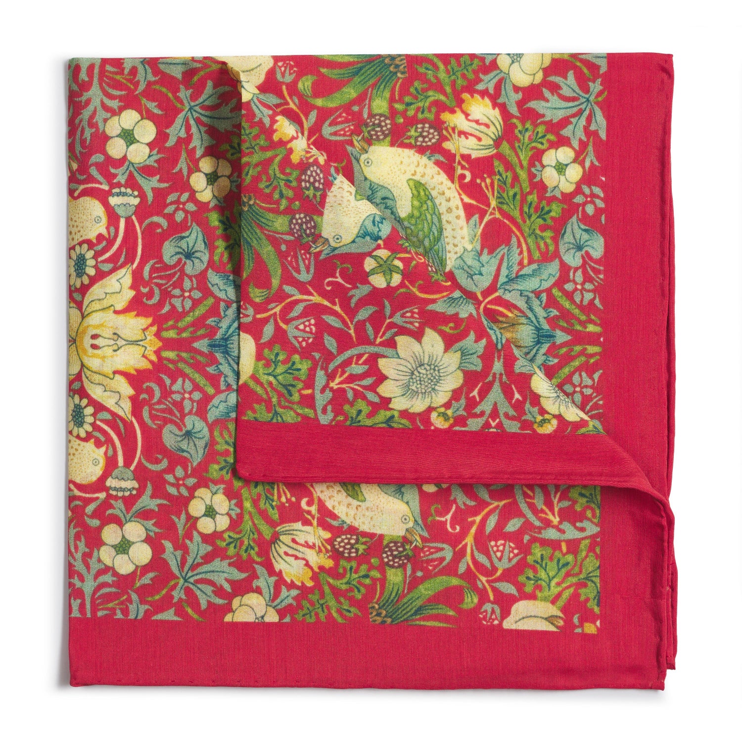 William Morris 'Strawberry Thief' Silk Pocket Square In Red