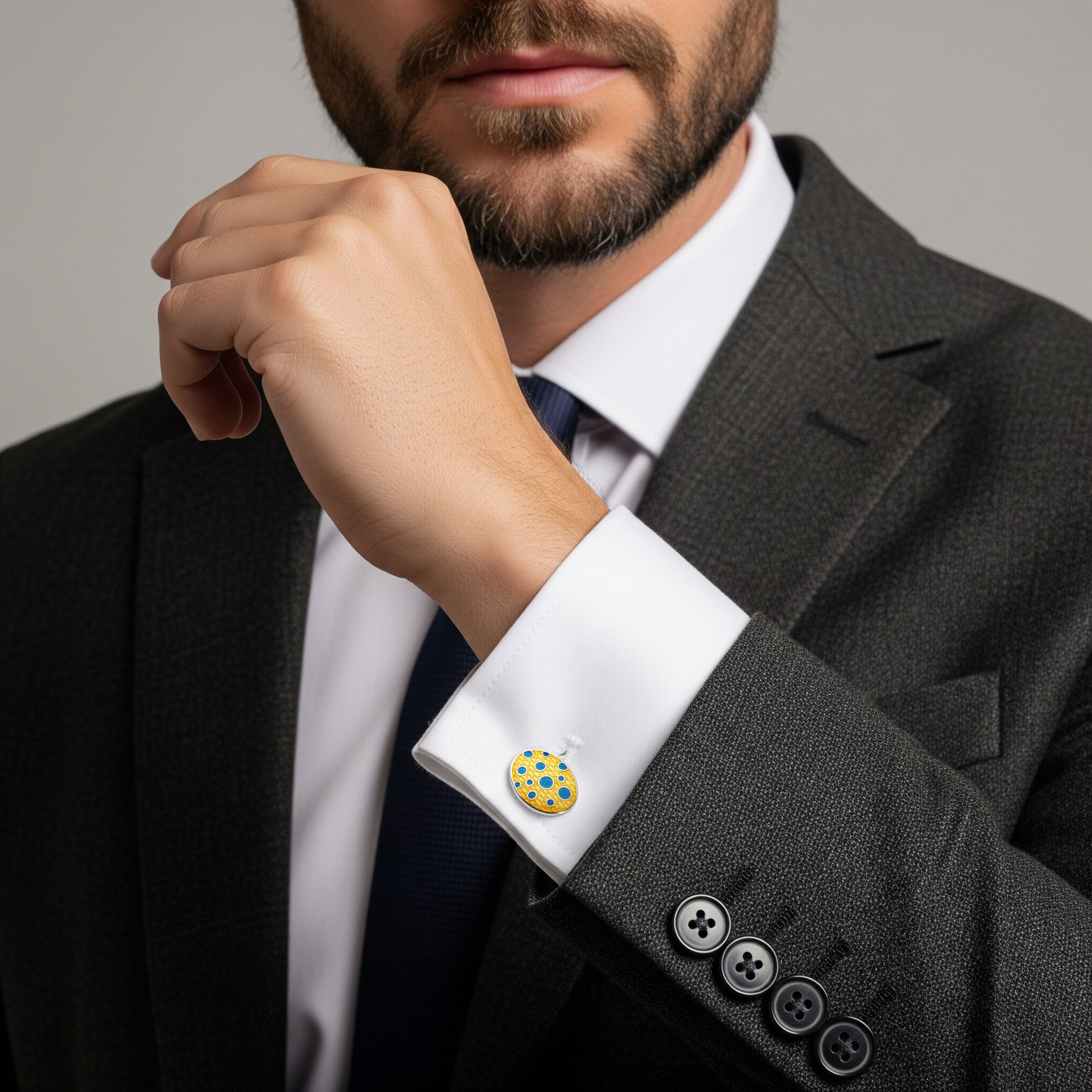Bubble Design Sterling Silver Cloisonné Cufflinks In Yellow