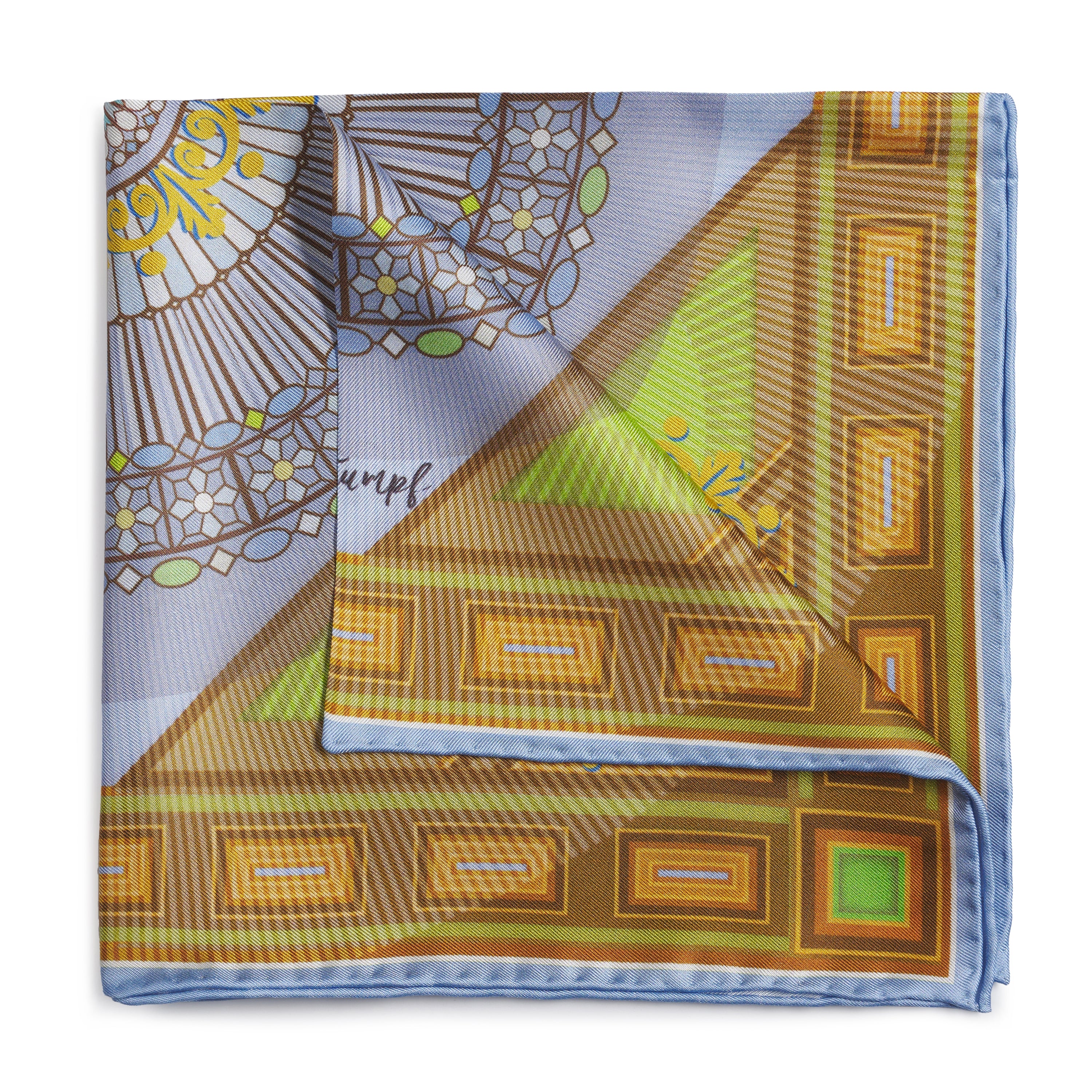 Edinburgh Saltire Waverley Green Pocket Square - Luxury handcrafted silk pocket square by Benson & Clegg