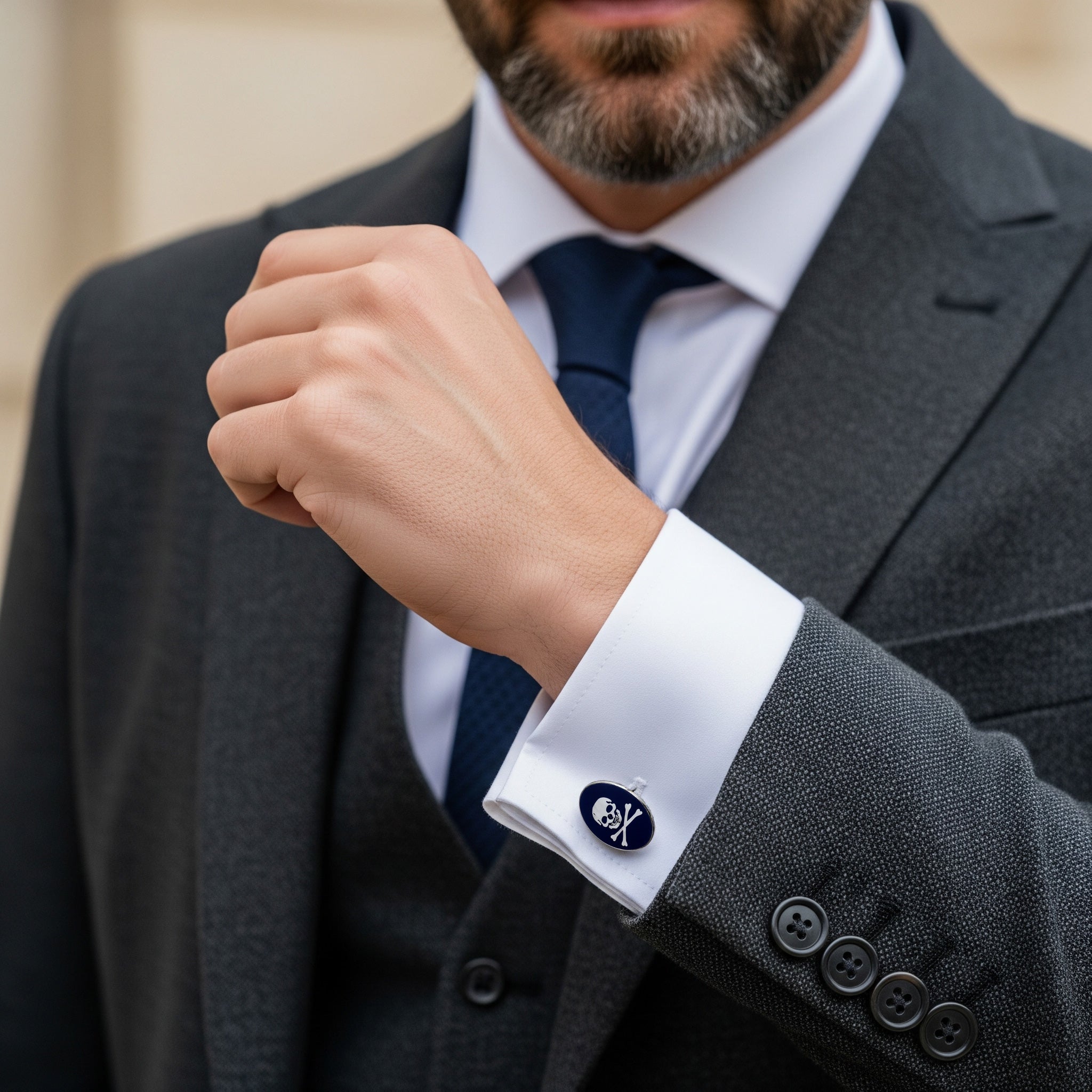 Skull And Crossbones Sterling Silver Cufflinks In Black