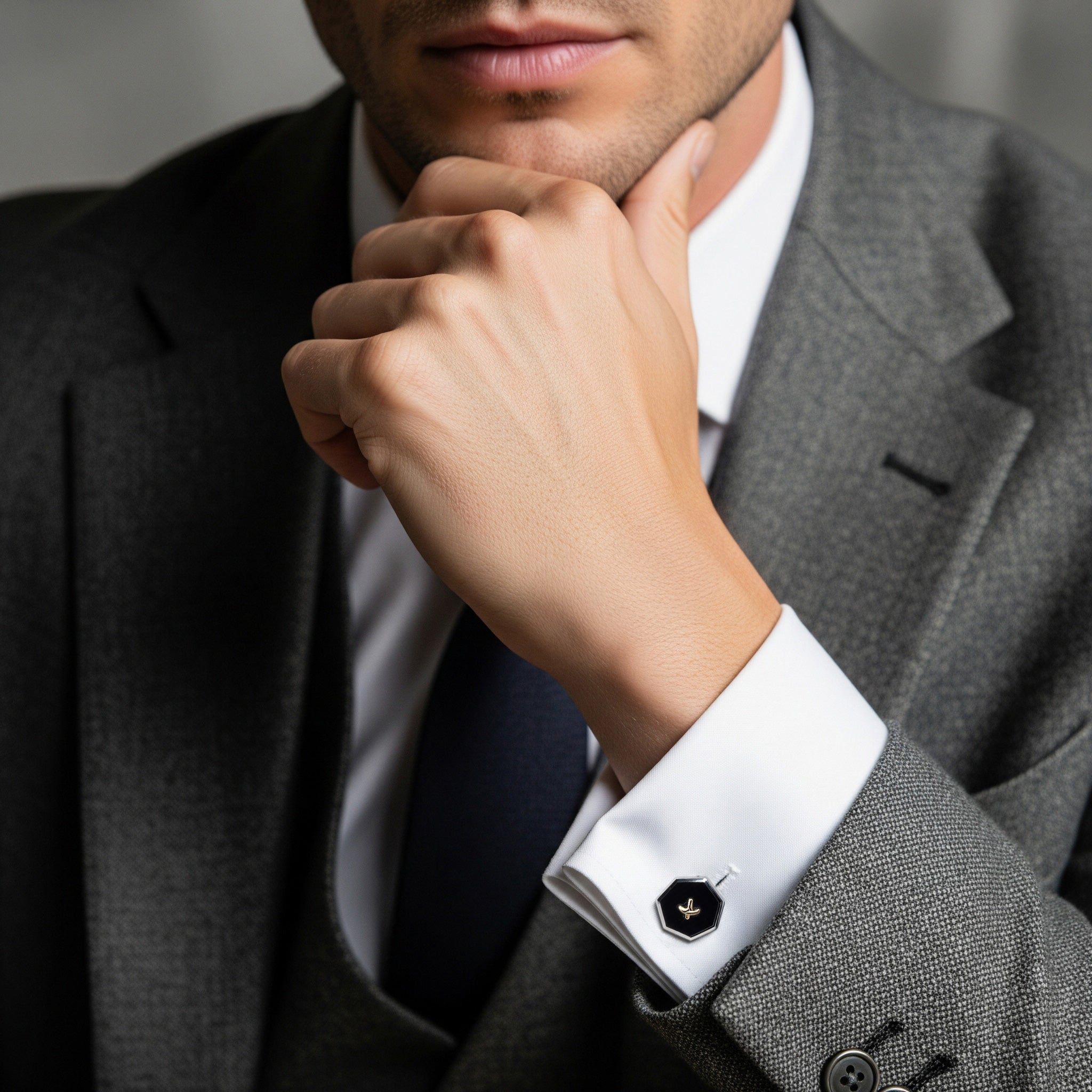 Sterling Silver Cufflinks With Onyx And 9ct Gold