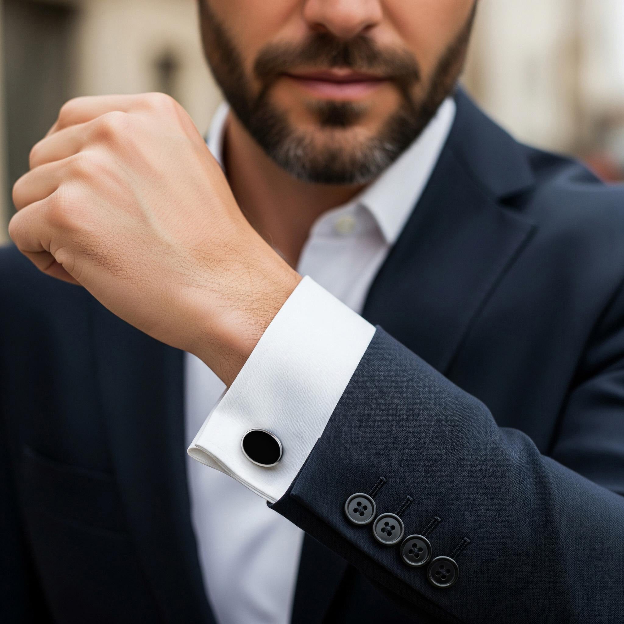 Sterling Silver Oval Cufflinks With Onyx