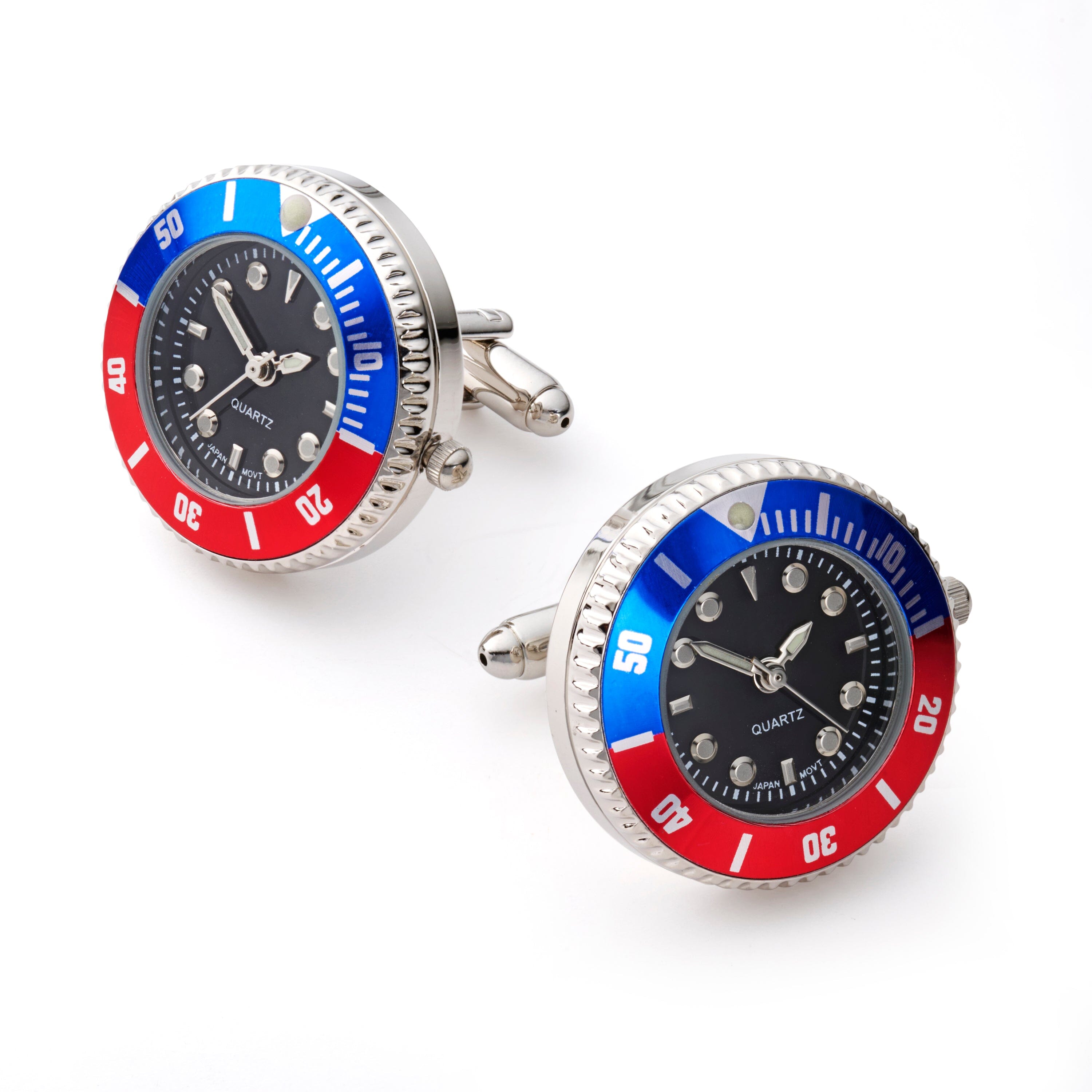 Working 'Pepsi' Watch Cufflinks In Blue And Red Cufflinks Benson & Clegg 