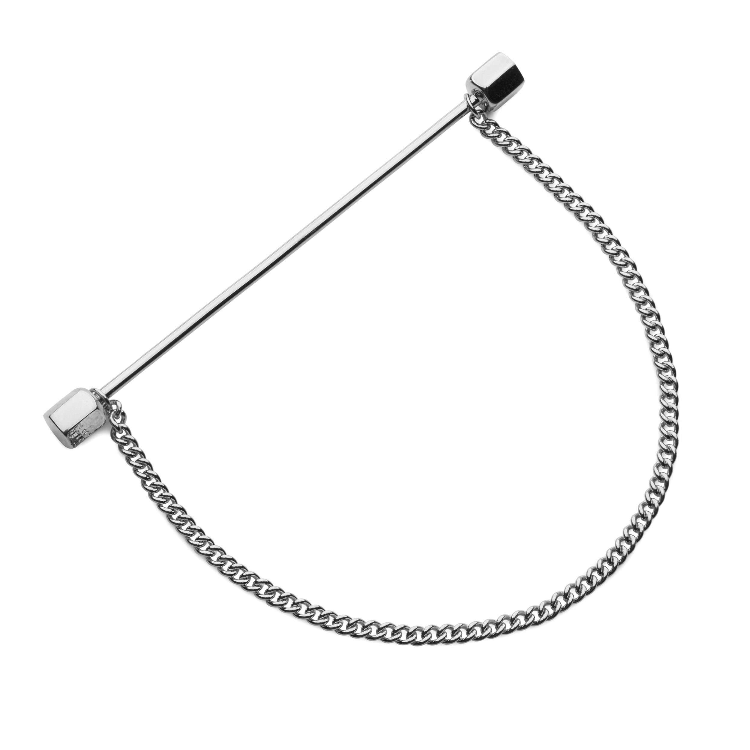 Collar Bar In Silver With Chain