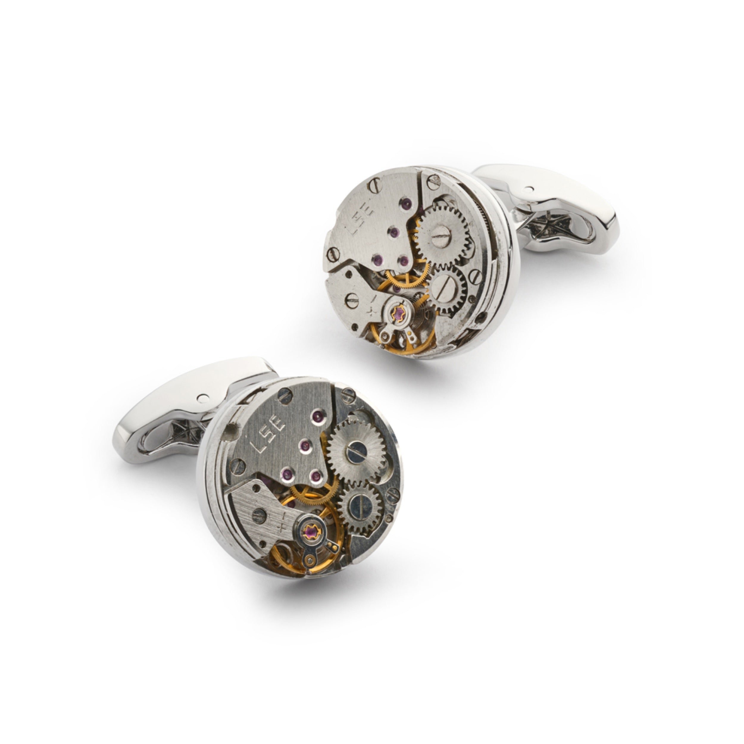 Watch Movement Cufflinks in rhodium-plated finish