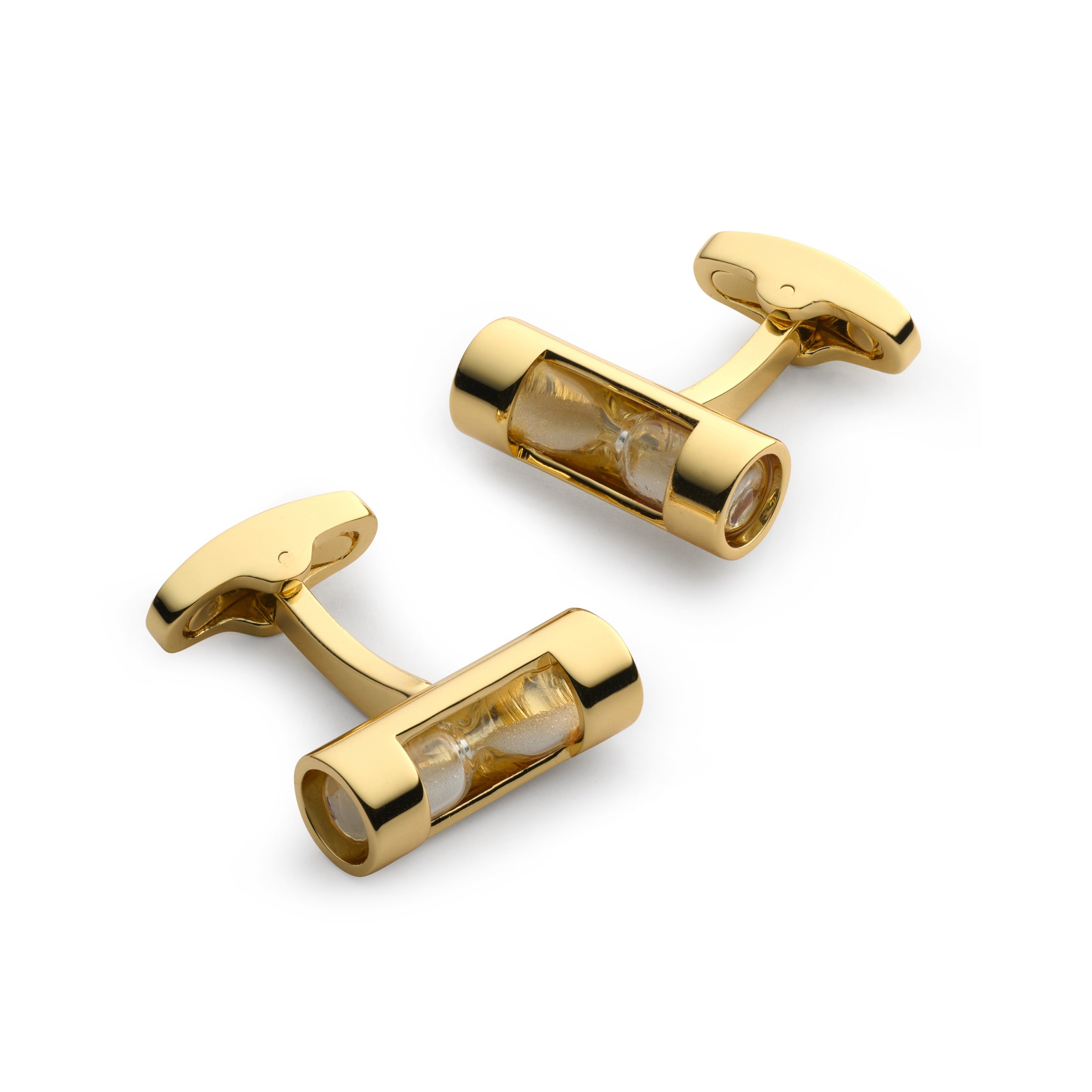 Gold hourglass cufflinks with working sand timer