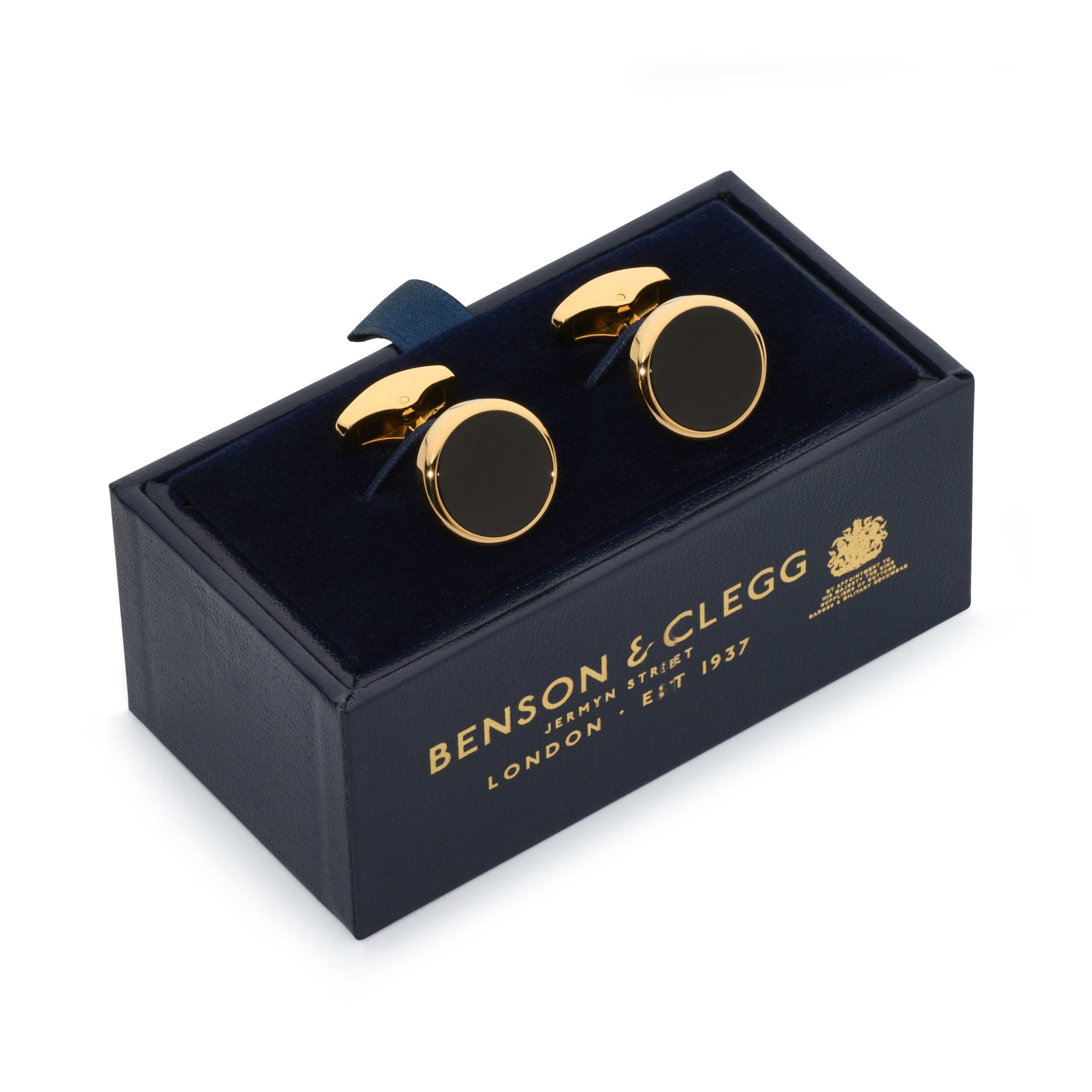 Onyx Round Cufflinks In Gold