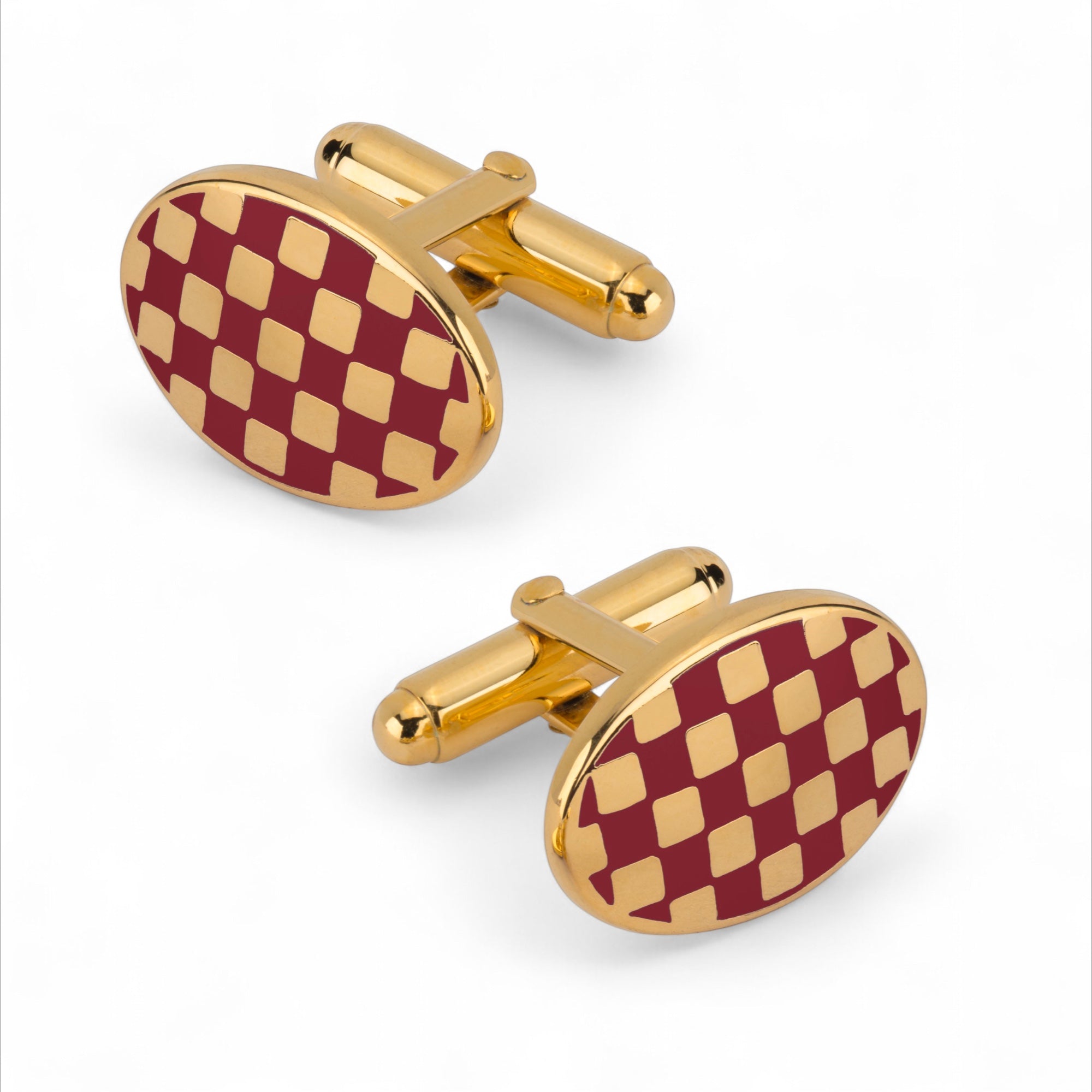 Checkerboard Cufflinks In Burgundy Enamel